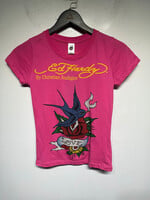 Ed Hardy Y2K Pink rhinestone Rose Tee S