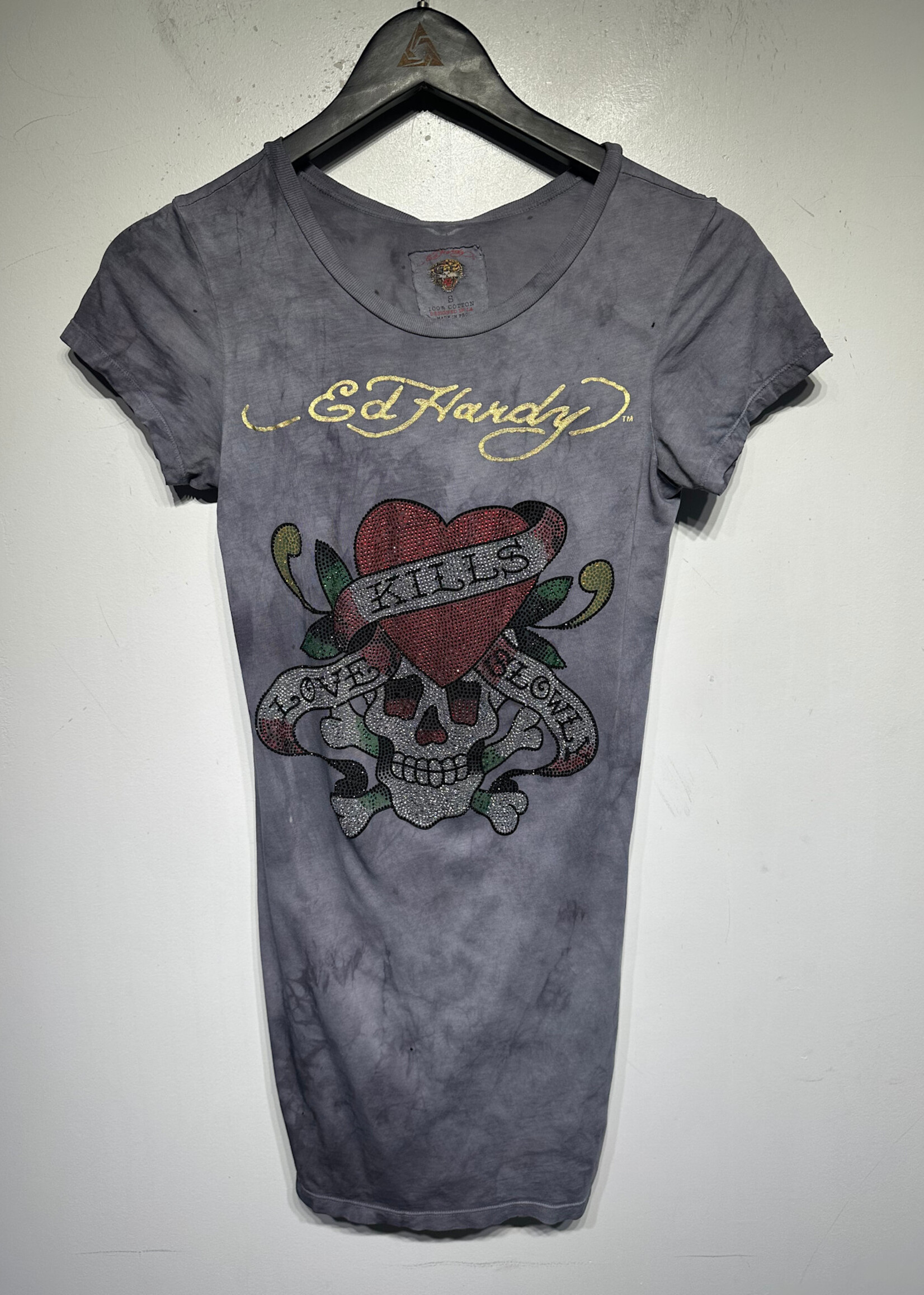 Ed Hardy Y2k Purple Dyed Long Shirt S AS IS