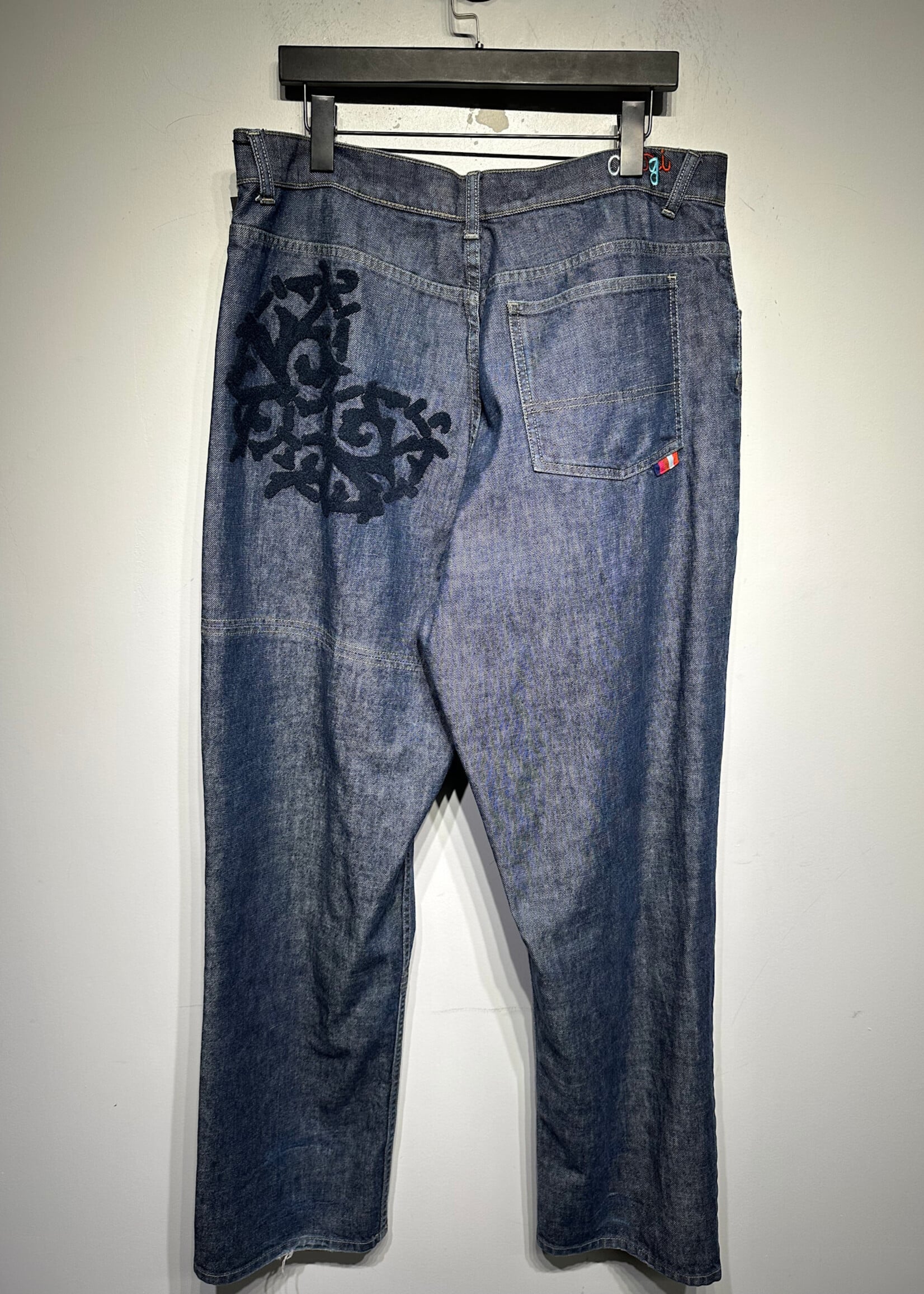 Coogi Wide Leg Denim Pants w Crotch Embroidery Masc 38
