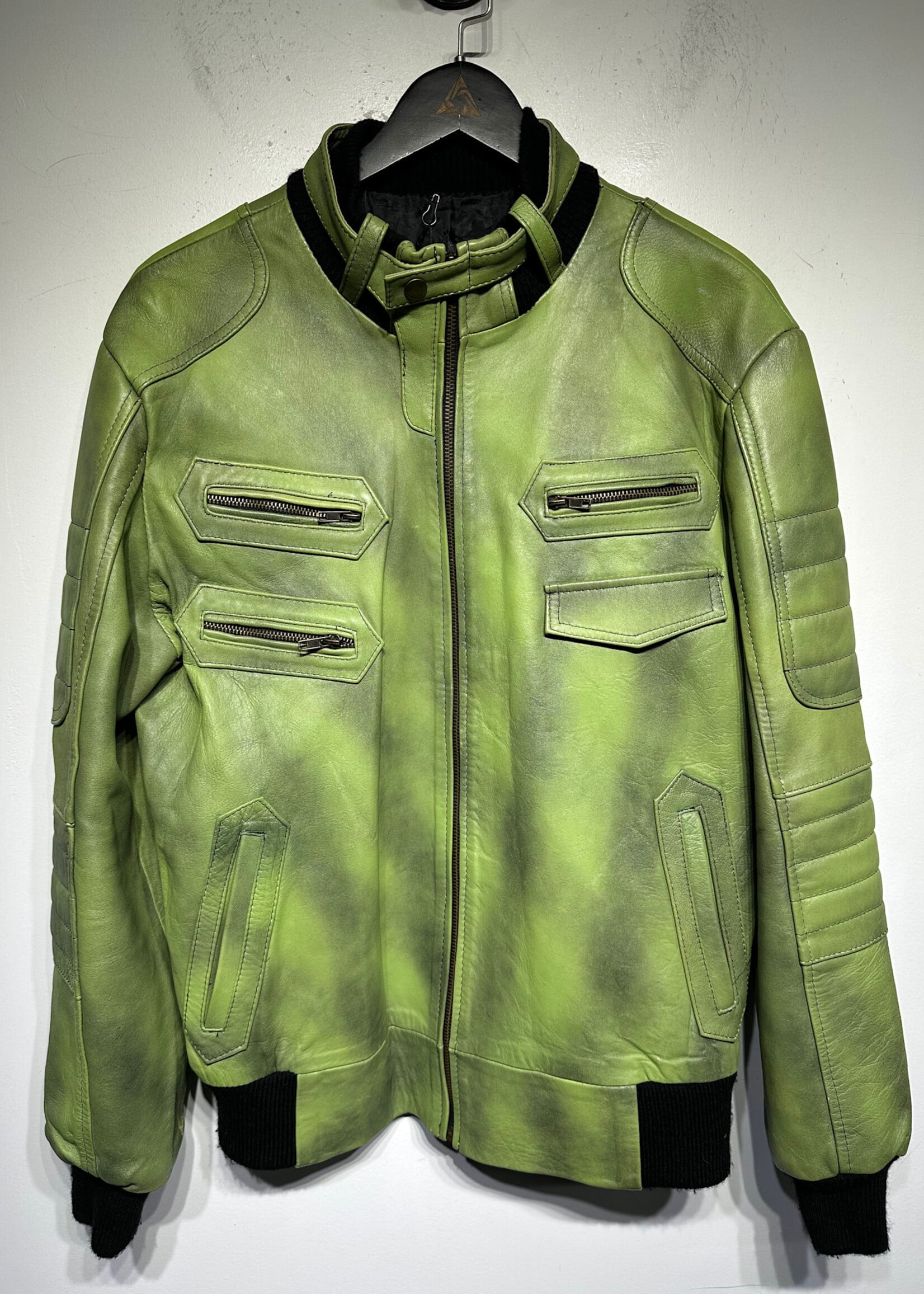 DJ Barra Faded Green Moto Style Jacket Masc XL