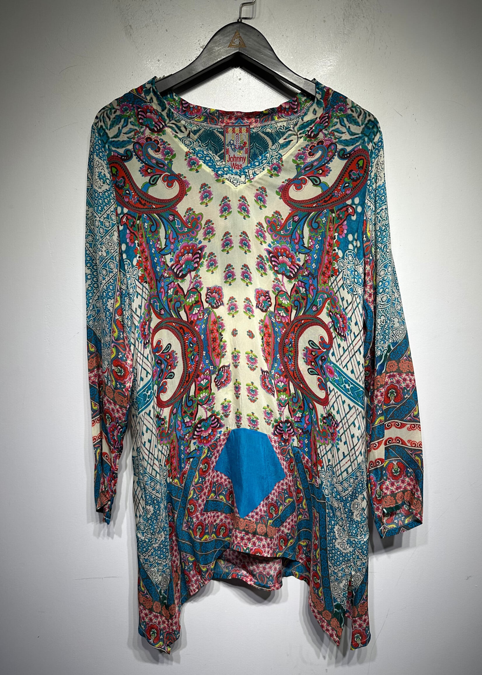 Johnny Was Light Blue Paisley Floral Tunic Top Fem M