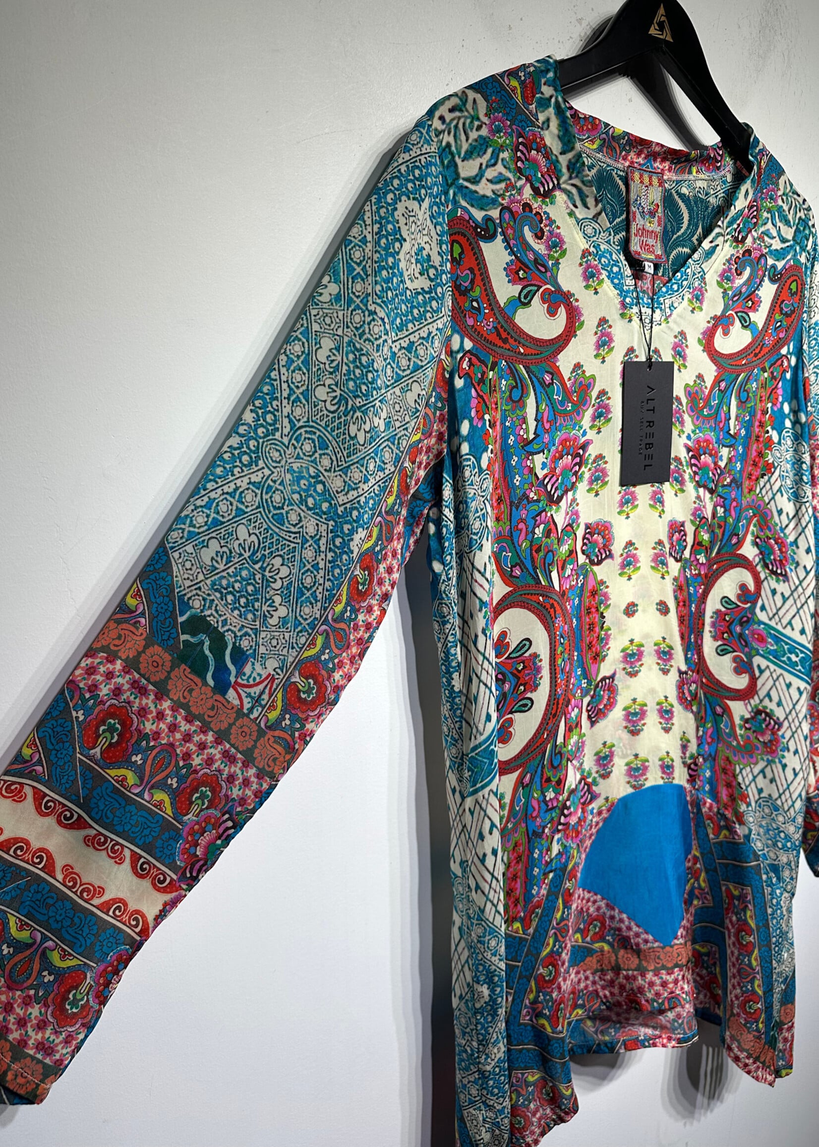 Johnny Was Light Blue Paisley Floral Tunic Top Fem M