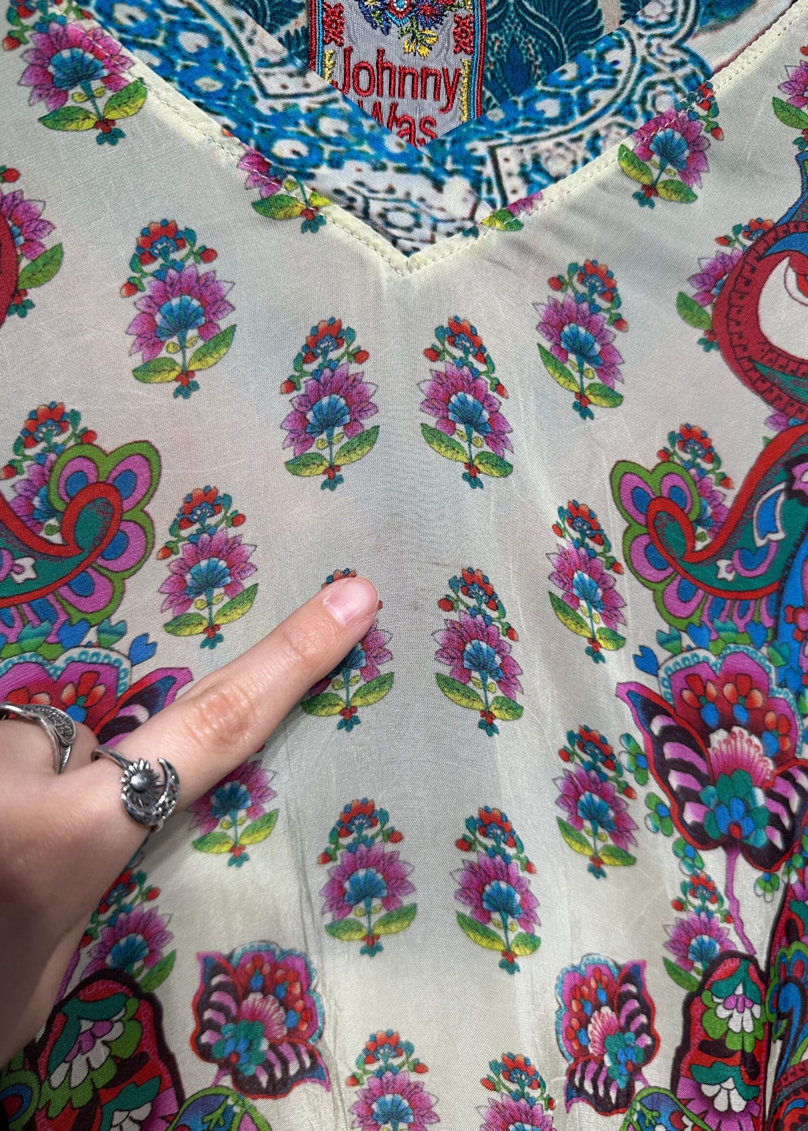 Johnny Was Light Blue Paisley Floral Tunic Top Fem M