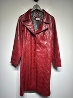ENR Red Diamond Stitch Red Faux Leather Trench Fem L