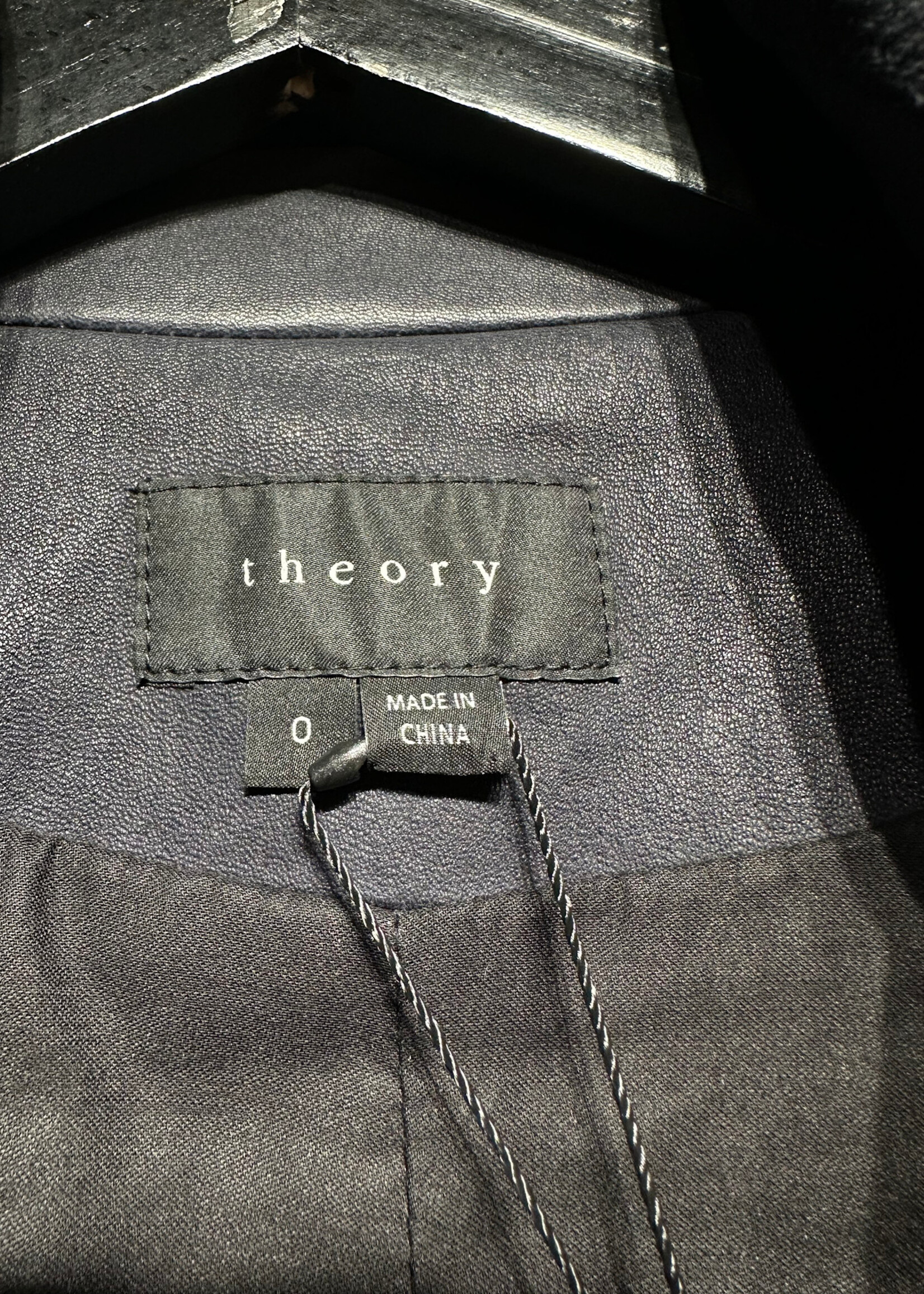 Theory Navy Blue Lamb Leather Jacket Fem XS AS IS