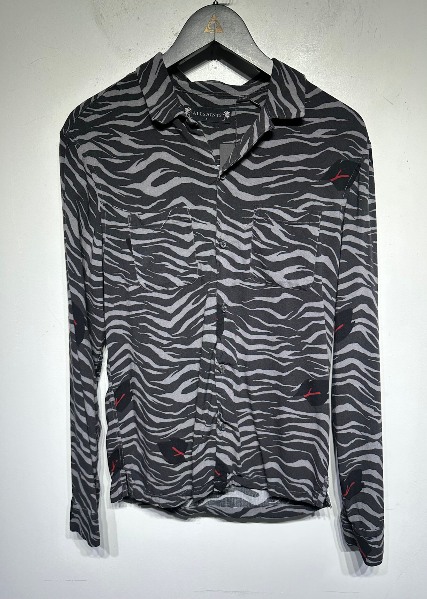 Allsaints Grey Zebra Striped LS Shirt Masc S