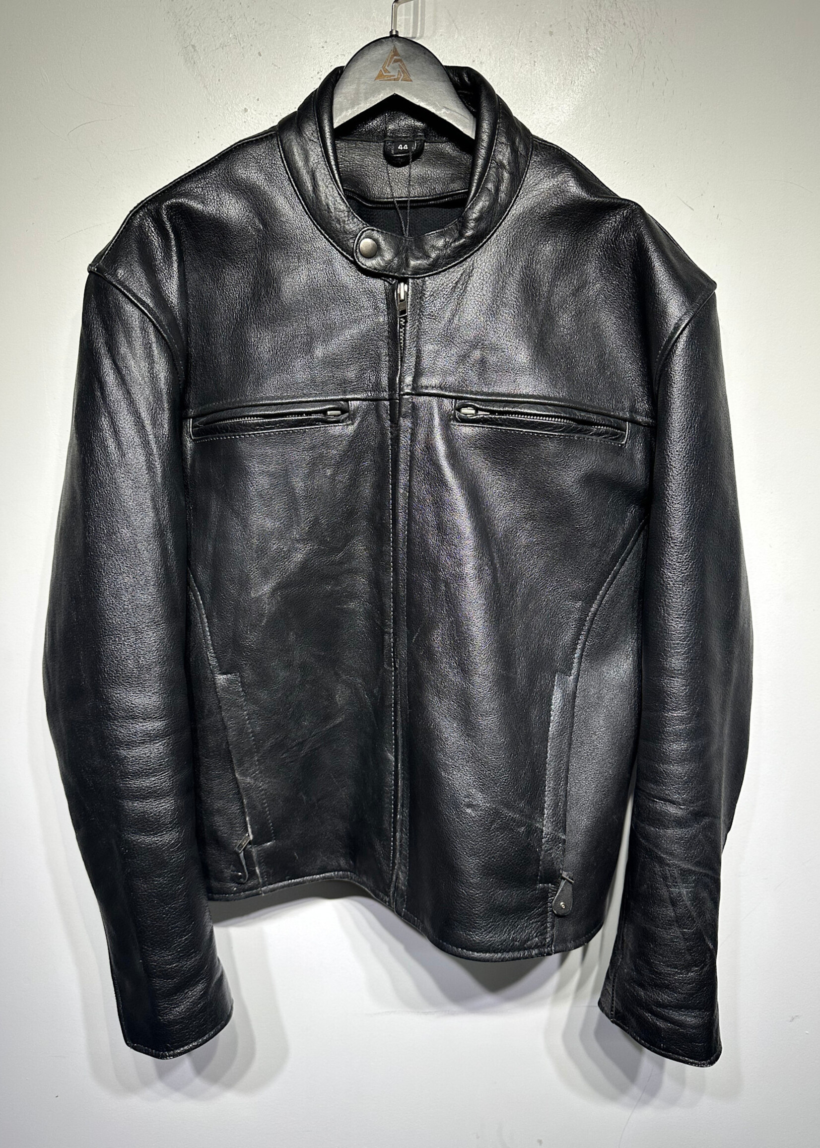 No Label Black Leather Café Racer Jacket Masc L