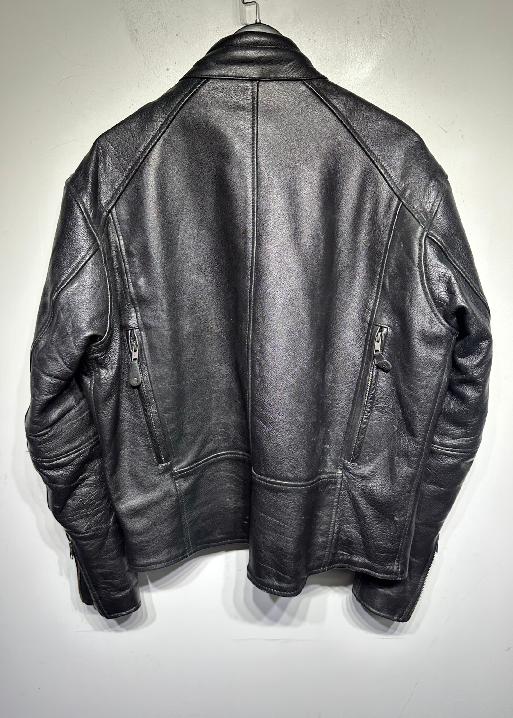 No Label Black Leather Café Racer Jacket Masc L