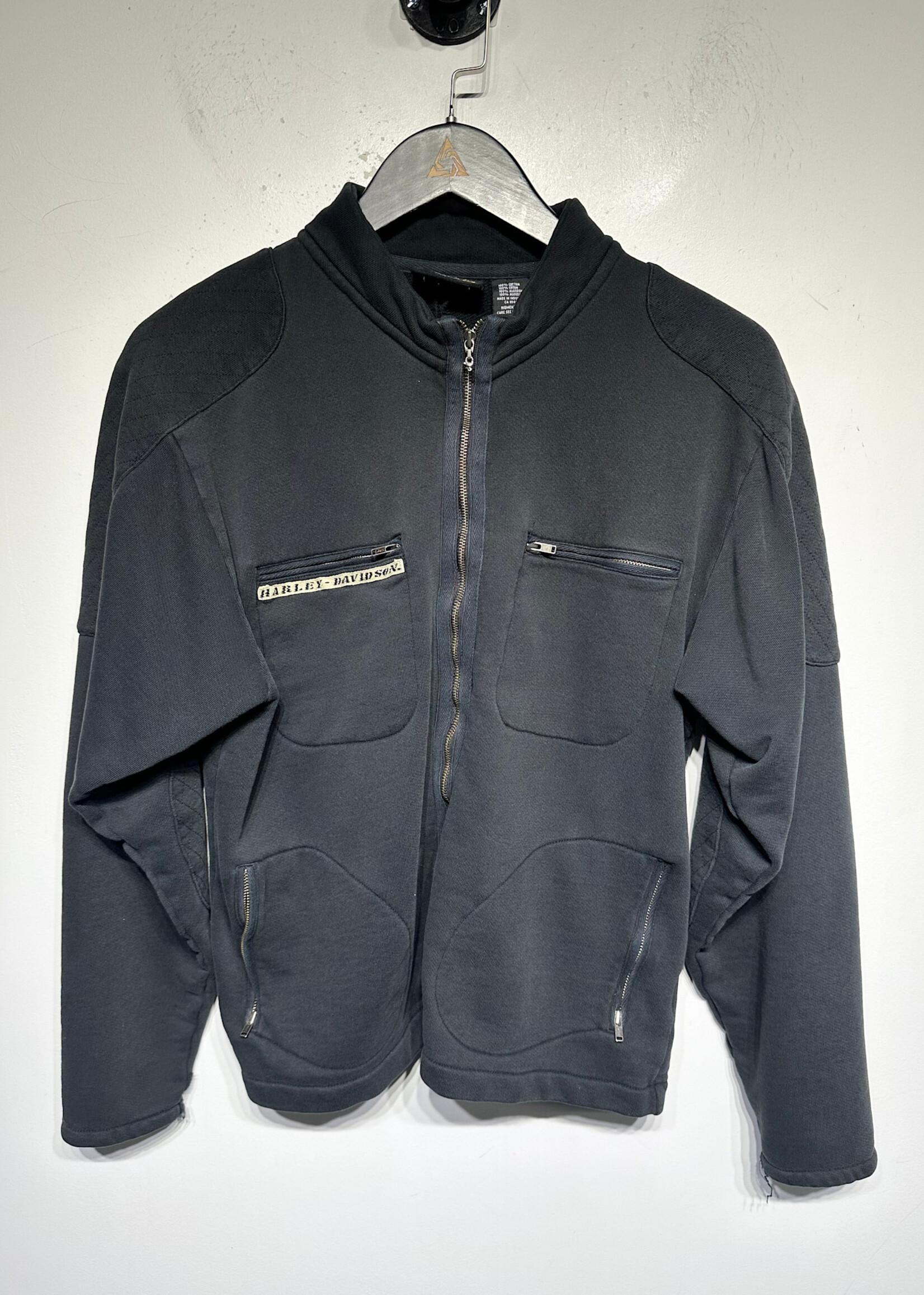 Harley Davidson Black Cropped Zip Up Sweater L Fem