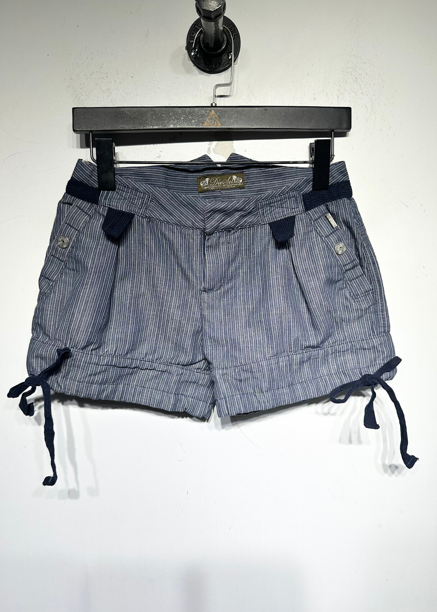 Diesel Navy Blue Pinstripe Drawstring Shorts 26