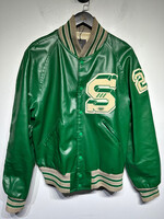 S Patch Vintage Leather Varsity Jacket Masc L