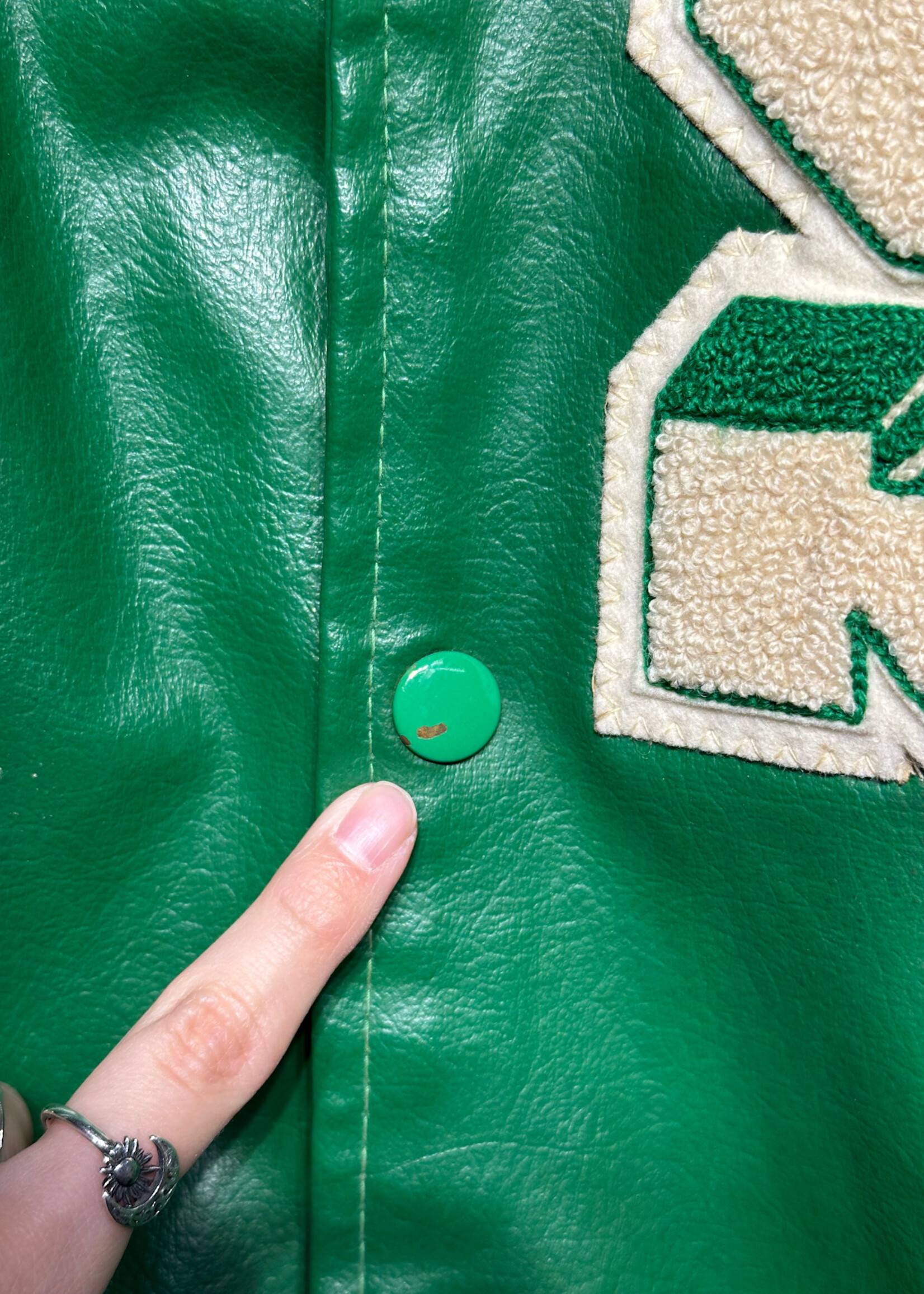 S Patch Vintage Leather Varsity Jacket Masc L