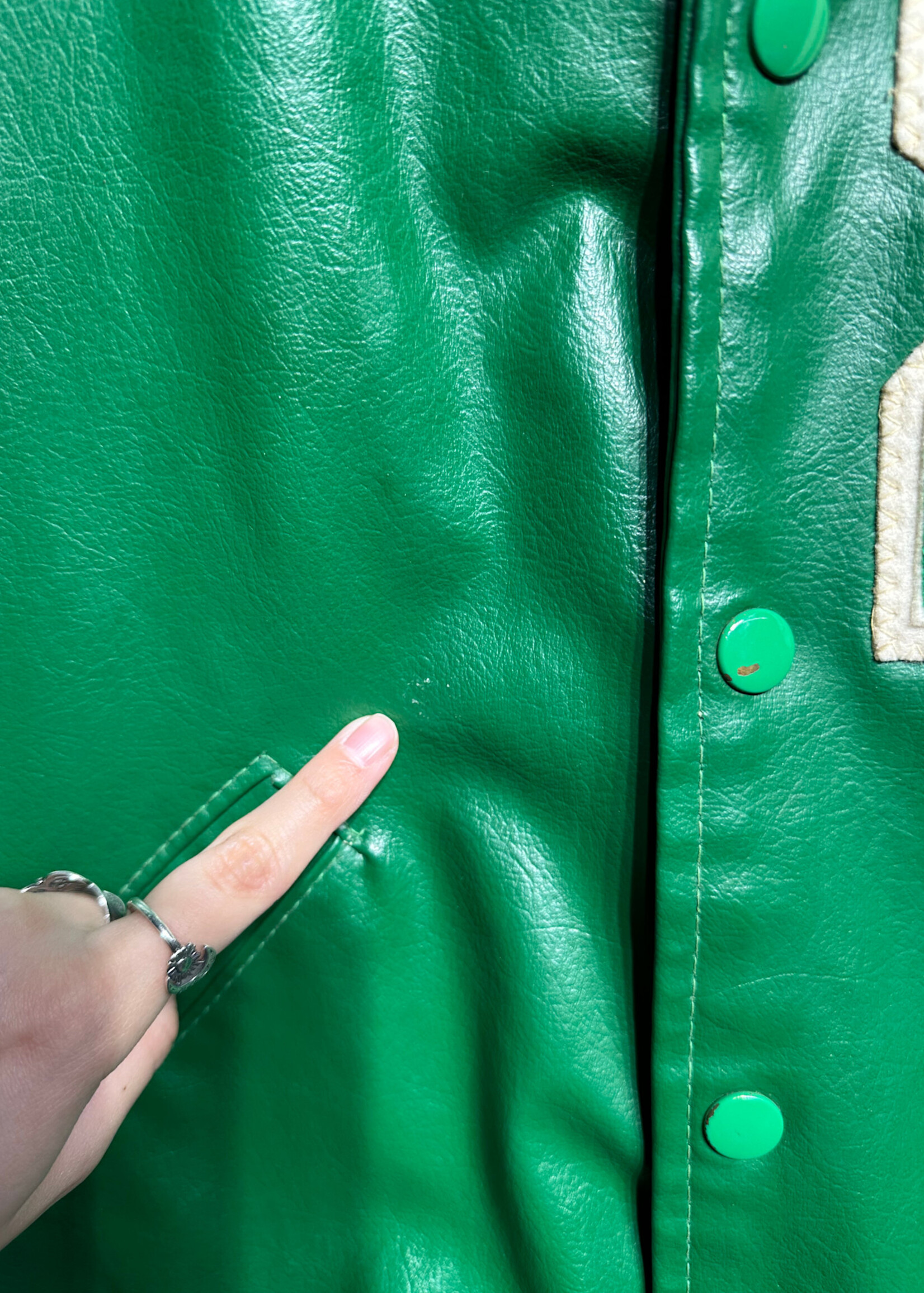 S Patch Vintage Leather Varsity Jacket Masc L