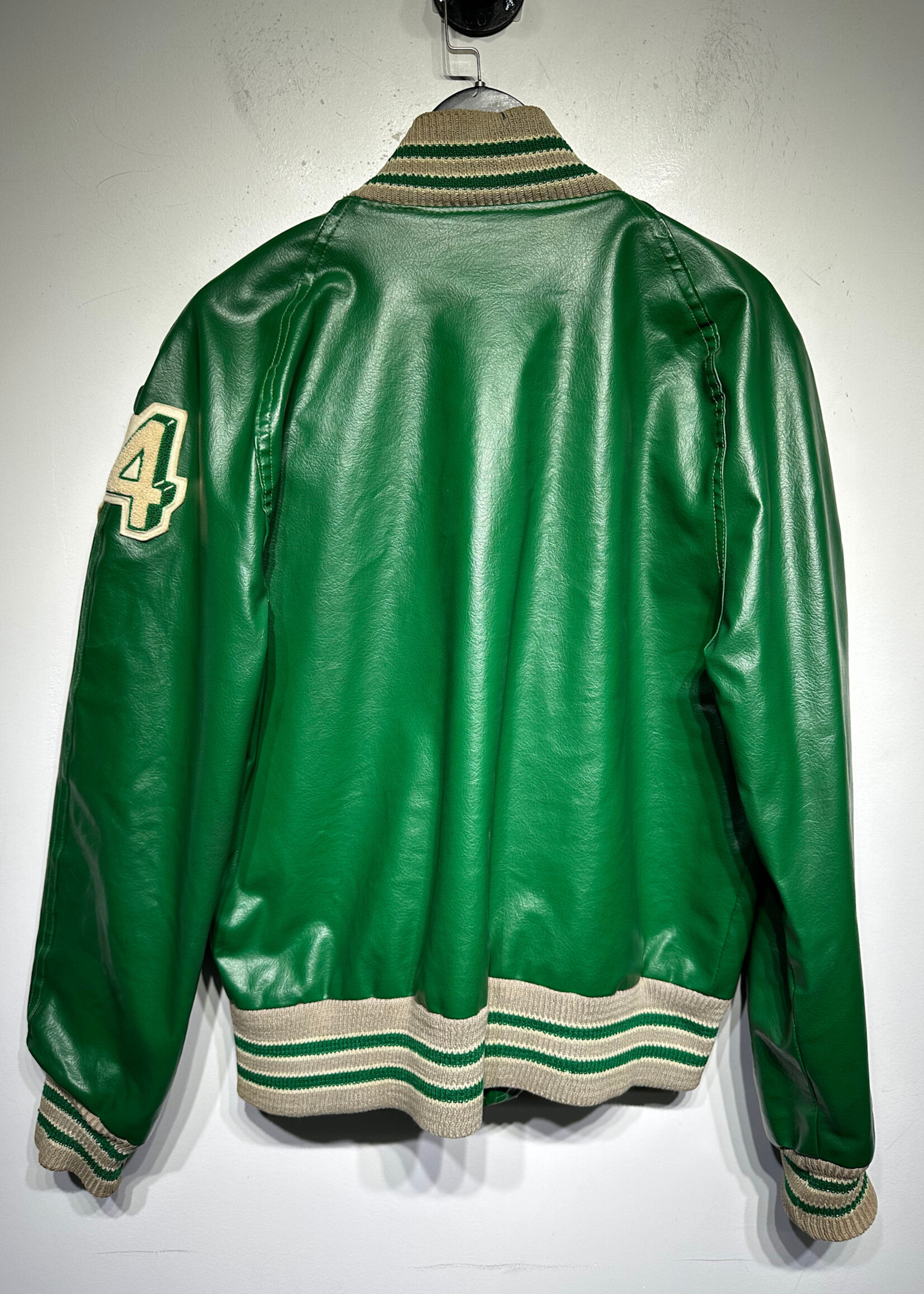 S Patch Vintage Leather Varsity Jacket Masc L
