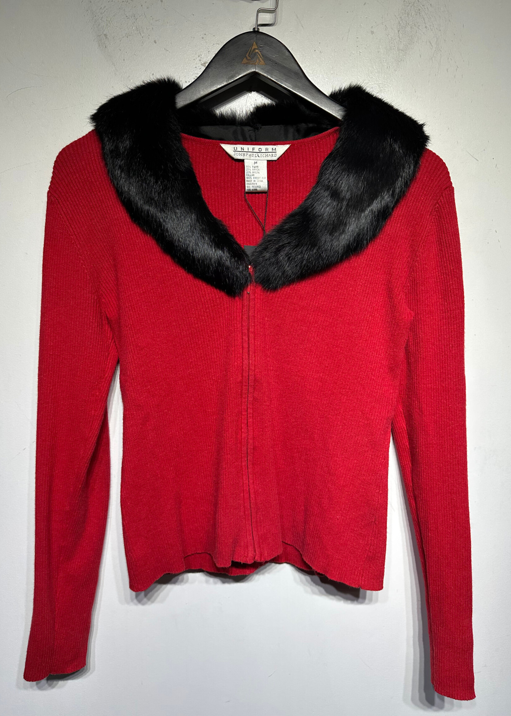 John Paul Richard Real Fur Trim Z/U Red Sweater M
