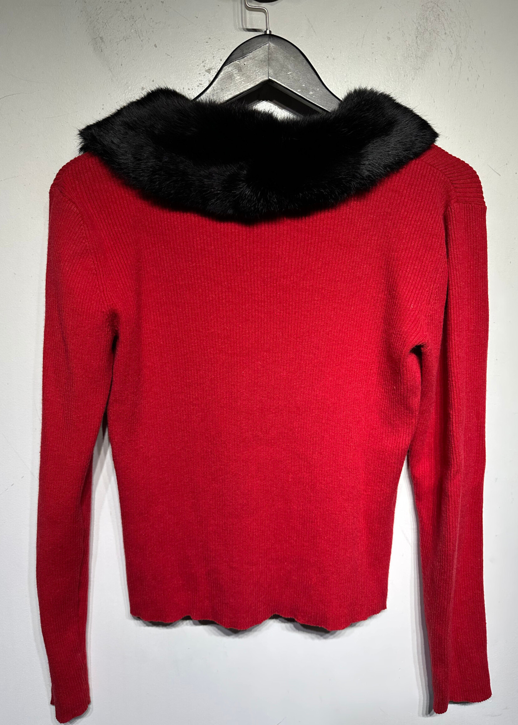 John Paul Richard Real Fur Trim Z/U Red Sweater M