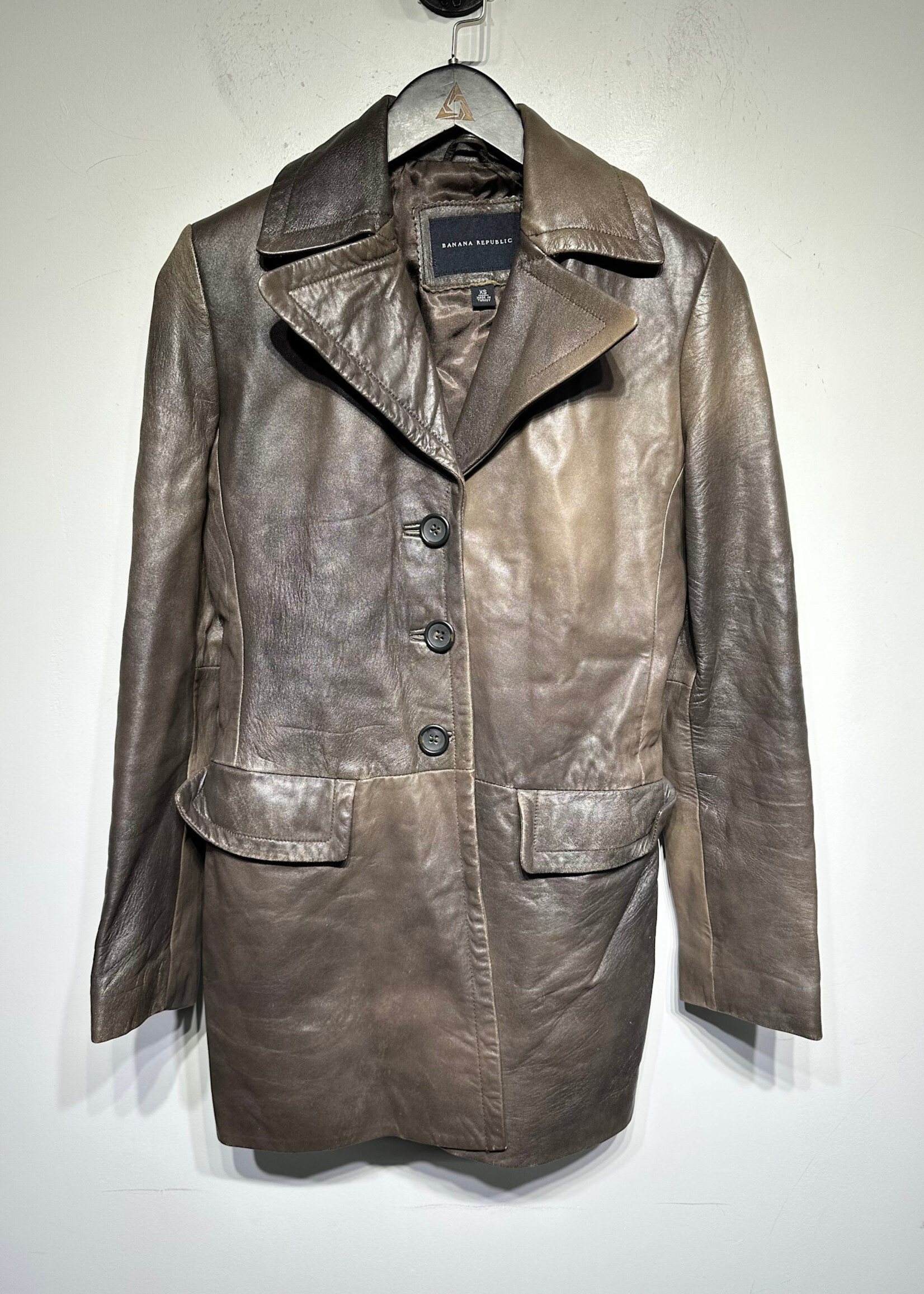 Banana Republic Faded Brown Leather  Pea Coat XS Fem