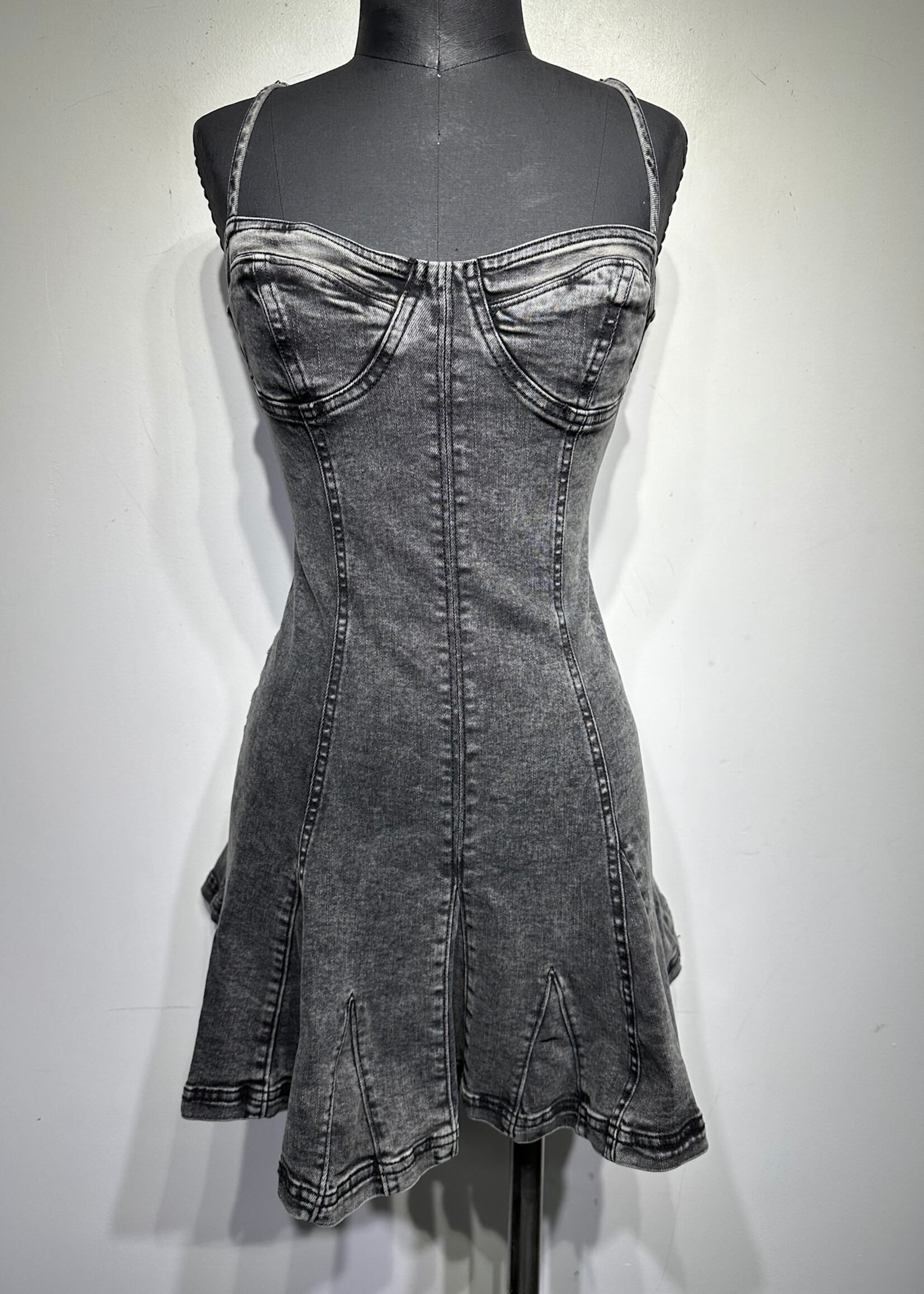 Free People Black Acid Wash Mini Dress XS