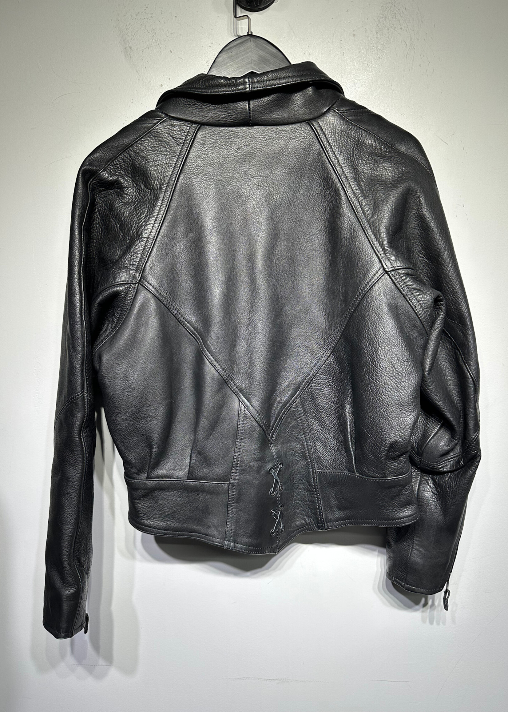 No Label Black Leather Asymmetrical Zip Jacket Fem M