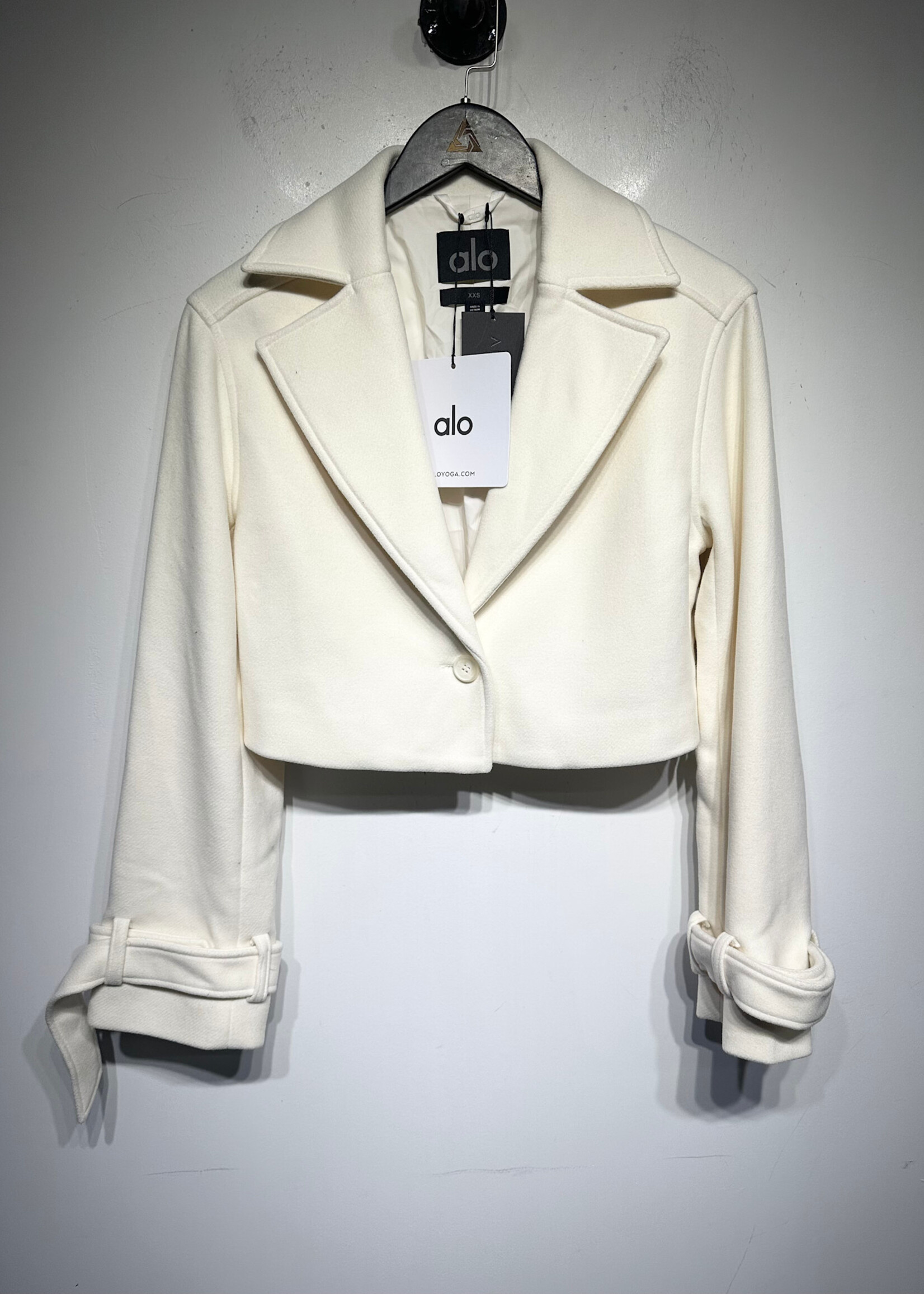 Alo White Wool Cropped Metro Trench XXS Fem Retail: $228