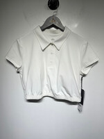 Alo NWT White Cropped Polo Tee L Fem