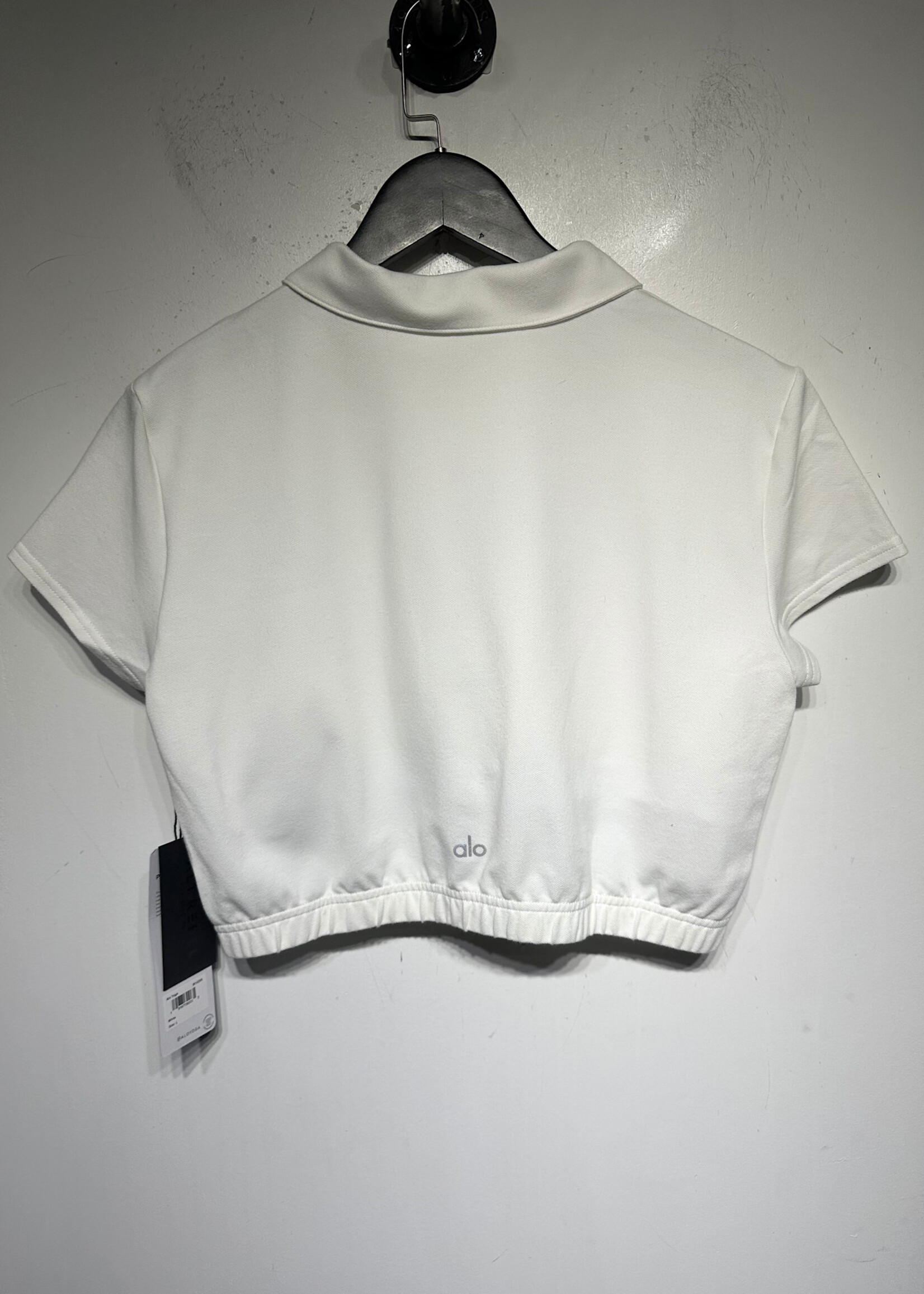 Alo NWT White Cropped Polo Tee L Fem