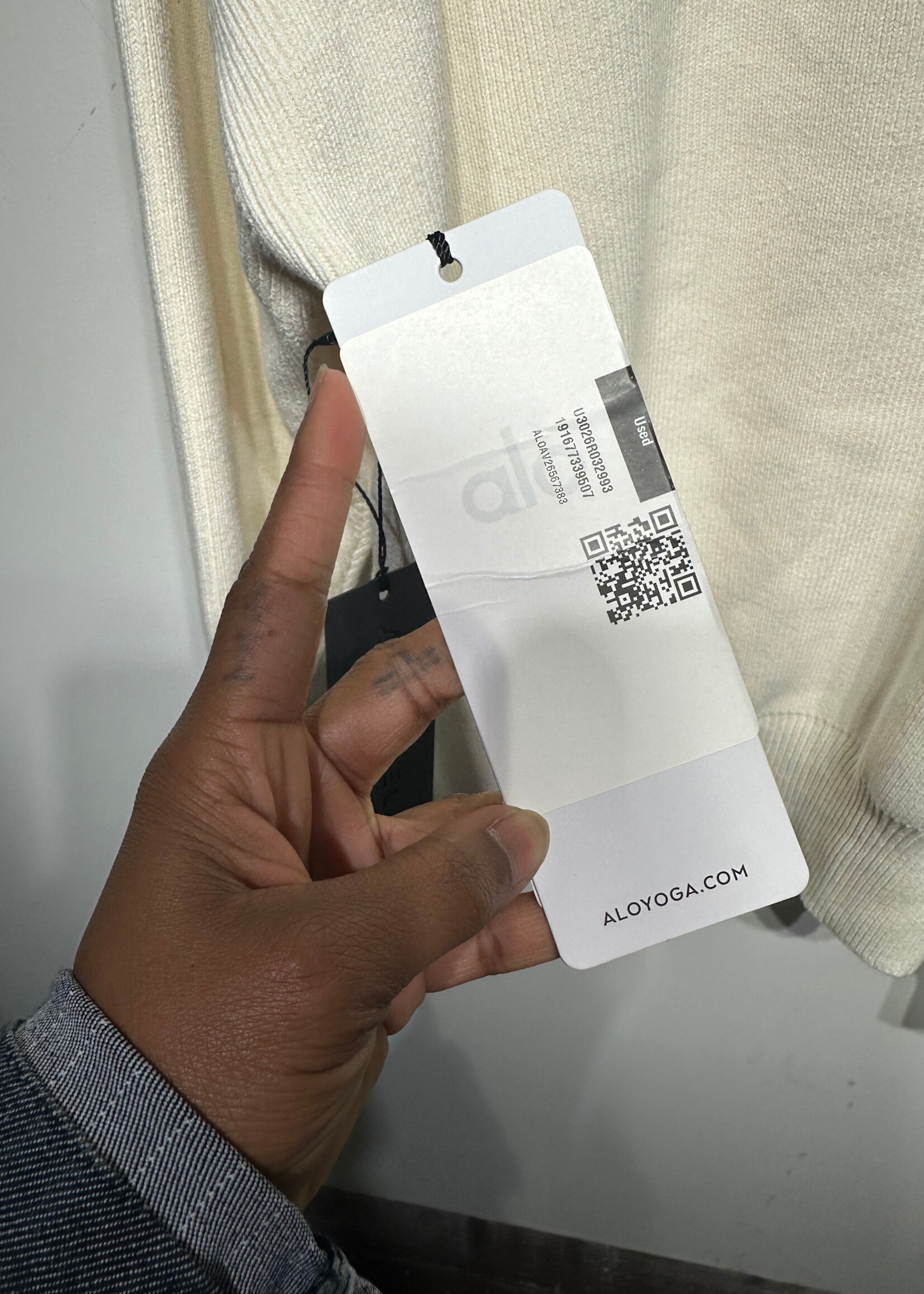Alo White Knit Hoodie M Masc
