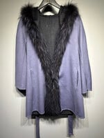 Guy Laroche Purple/Grey Reversible Fur Trim Jacket M