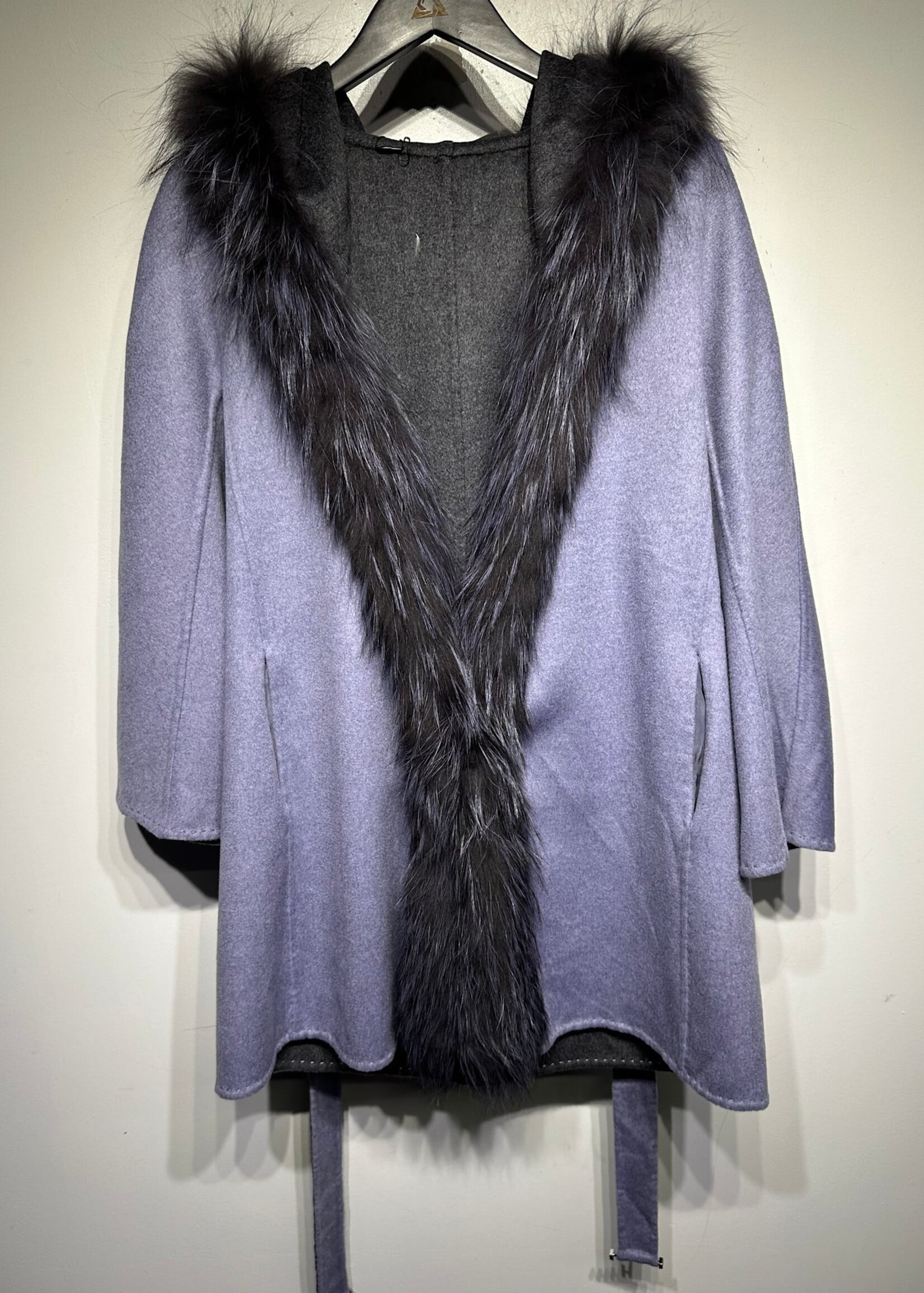 Guy Laroche Purple/Grey Reversible Fur Trim Jacket M