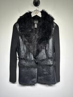 INC Black Leather Fur Collared Jacket M