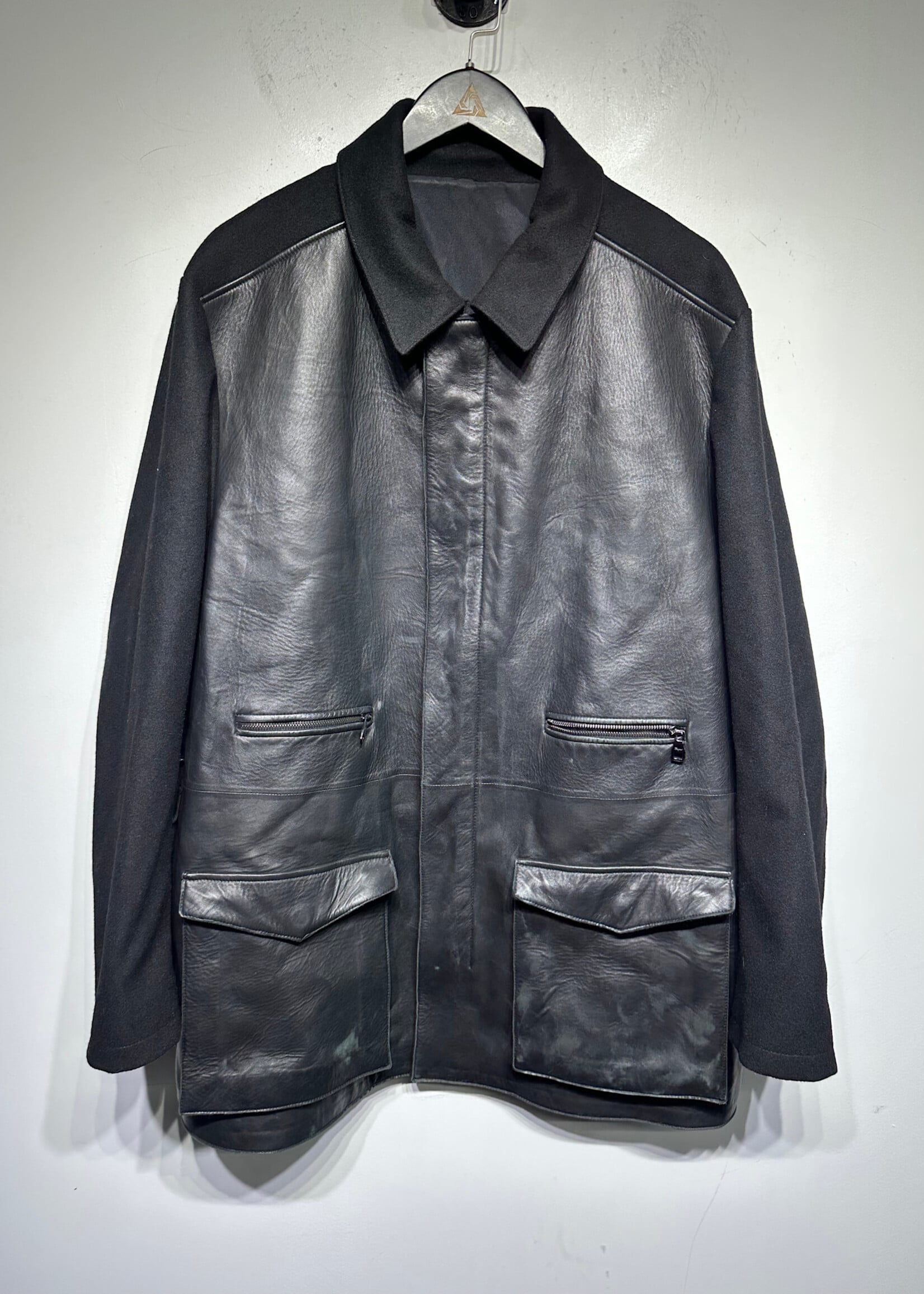 Salvatore Ferragamo Black Leather Hybrid Jacket Masc XL AS IS