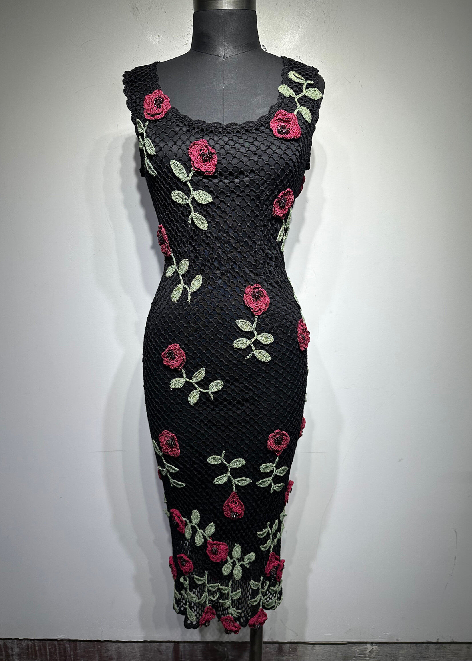 Vintage Black Netted Floral Dress XS/S