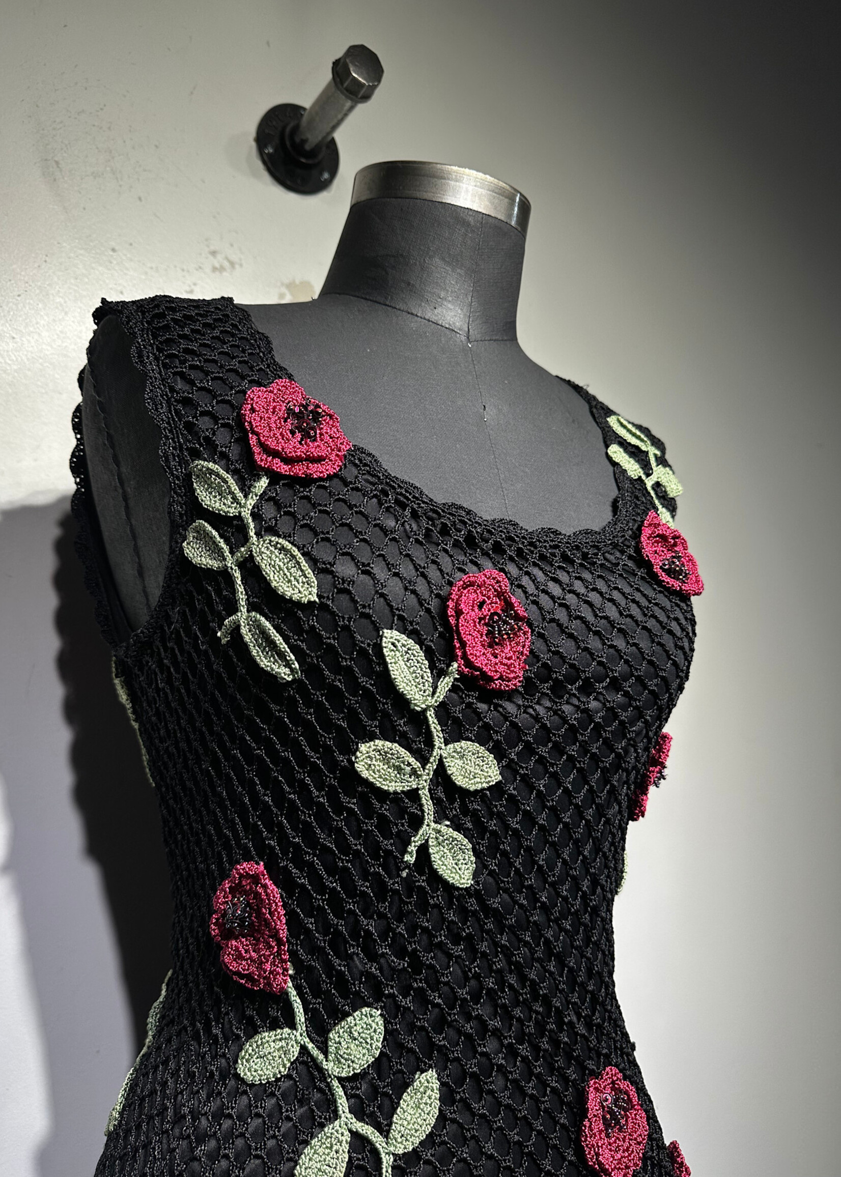 Vintage Black Netted Floral Dress XS/S