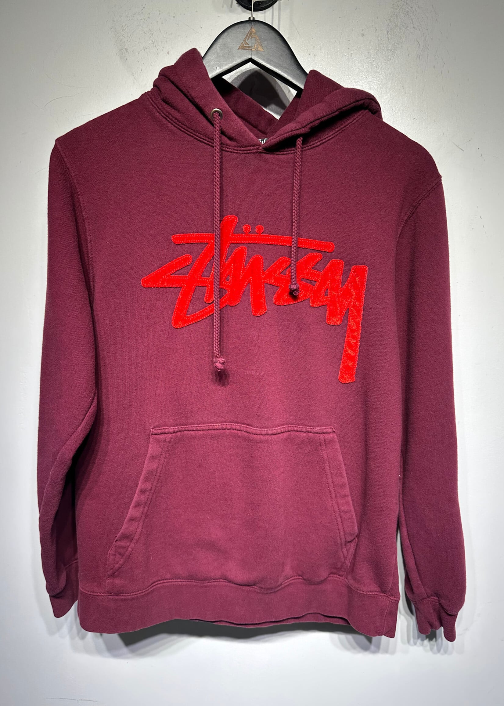 Stussy Maroon Velvet Logo Hoodie Masc S