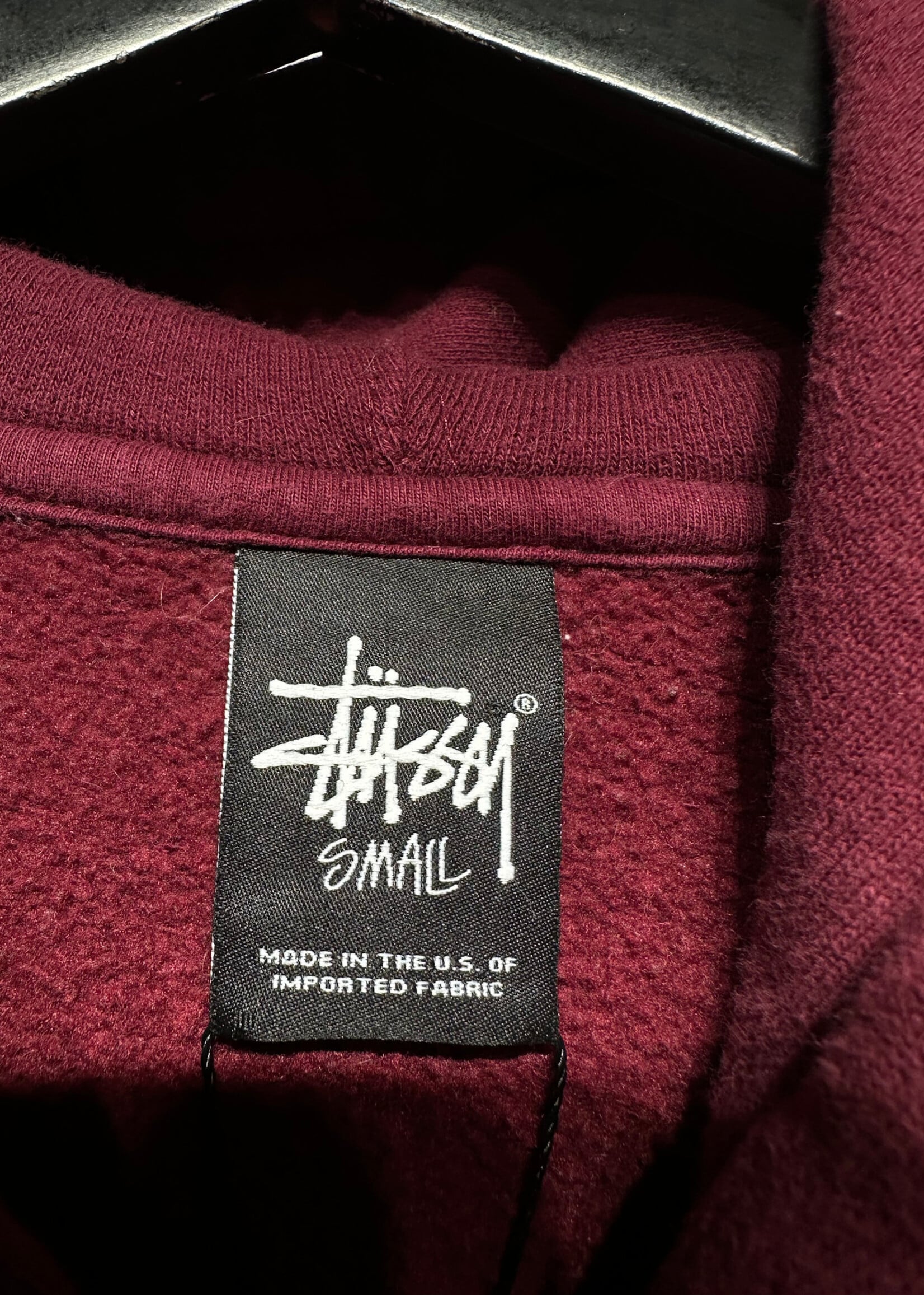 Stussy Maroon Velvet Logo Hoodie Masc S