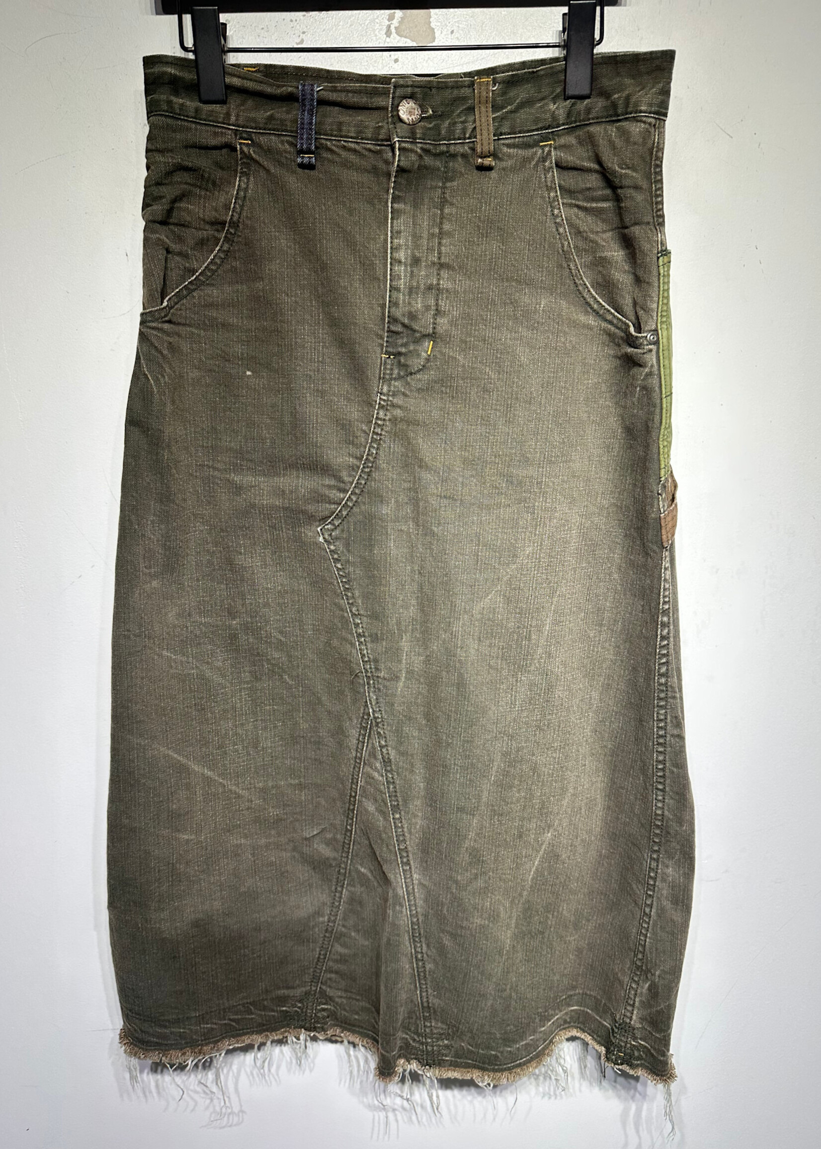 Anchor Green Patchwork Denim Skirt 30