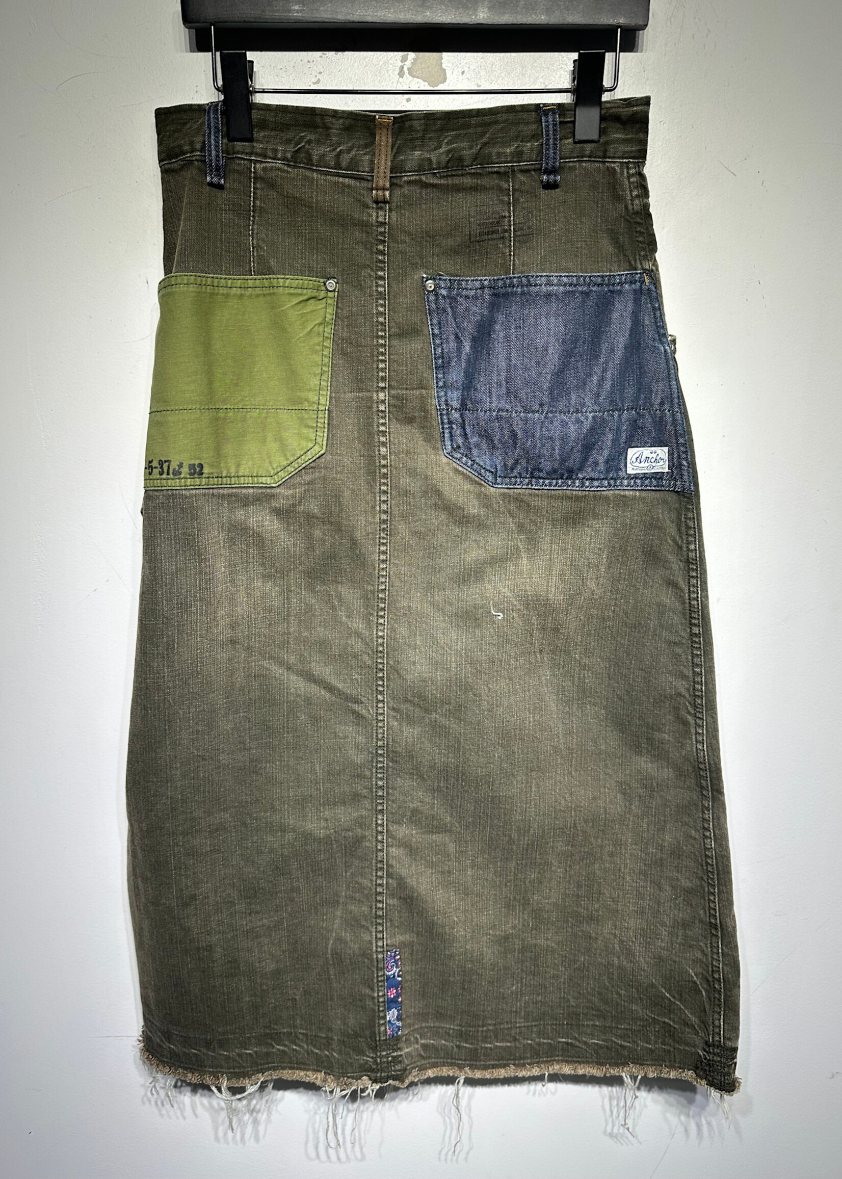 Anchor Green Patchwork Denim Skirt 30
