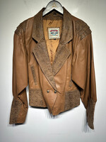 ADLER Vintage Brown Cheetah Leather Blazer Fem XL