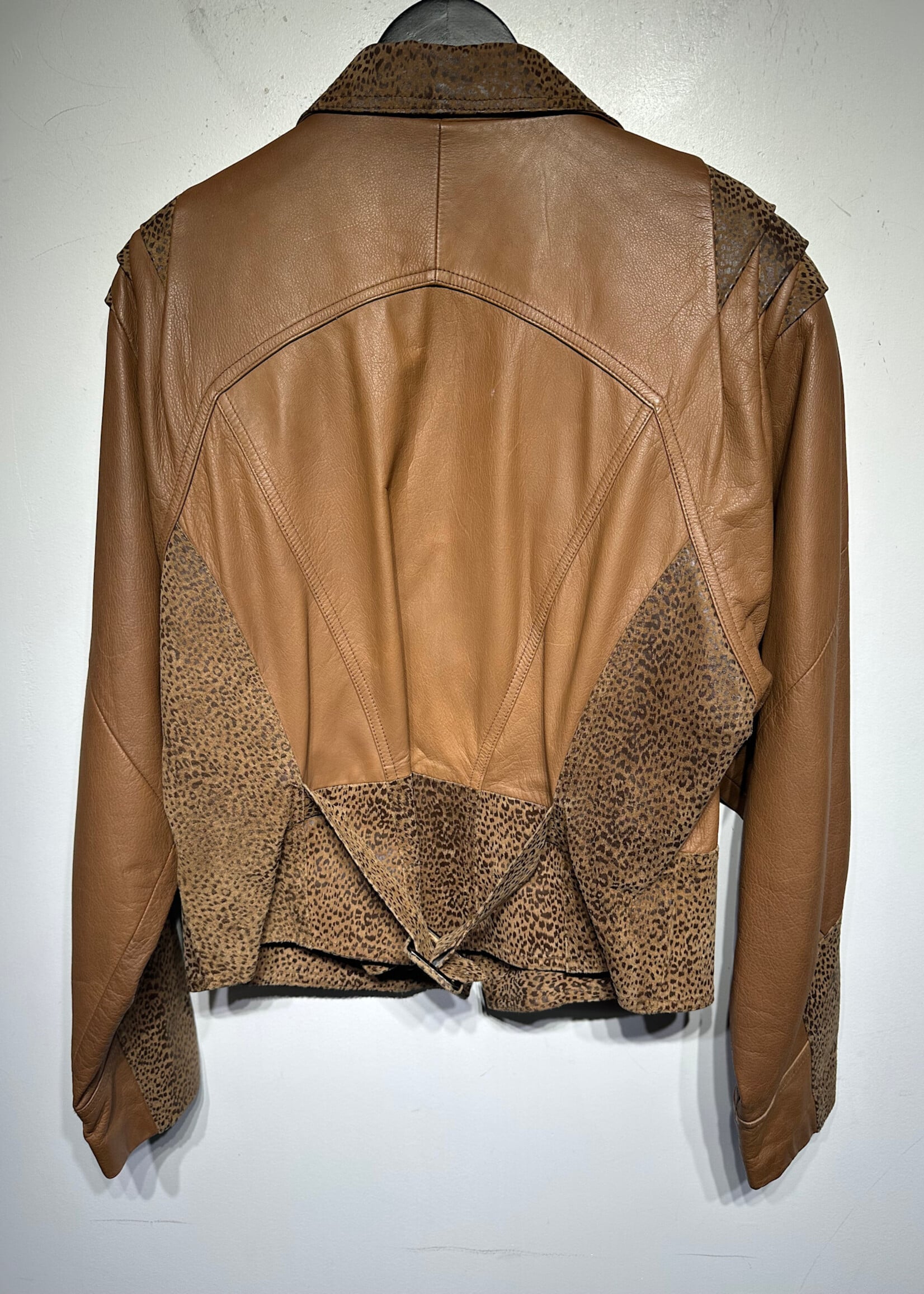 ADLER Vintage Brown Cheetah Leather Blazer Fem XL