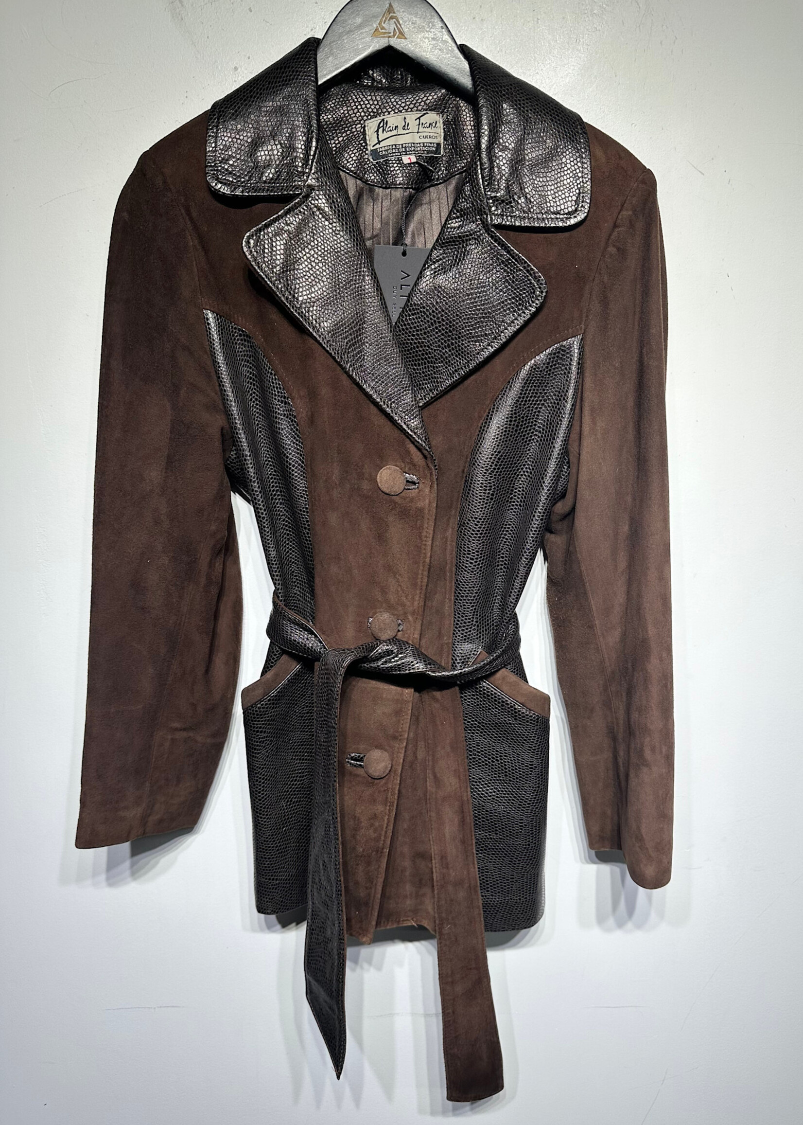 Alain Di France Vintage Brown Black Suede Peacoat XS