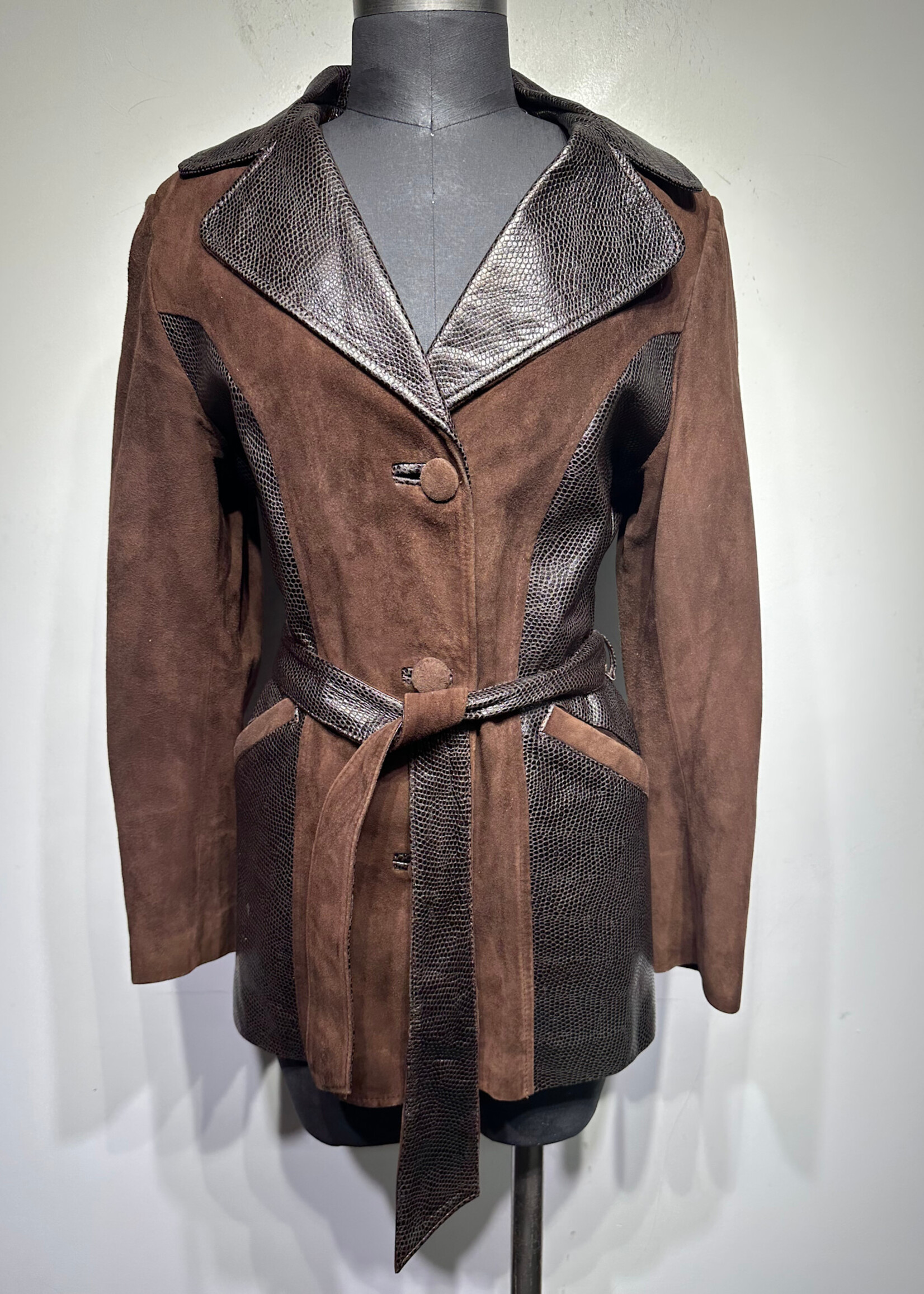 Alain Di France Vintage Brown Black Suede Peacoat XS