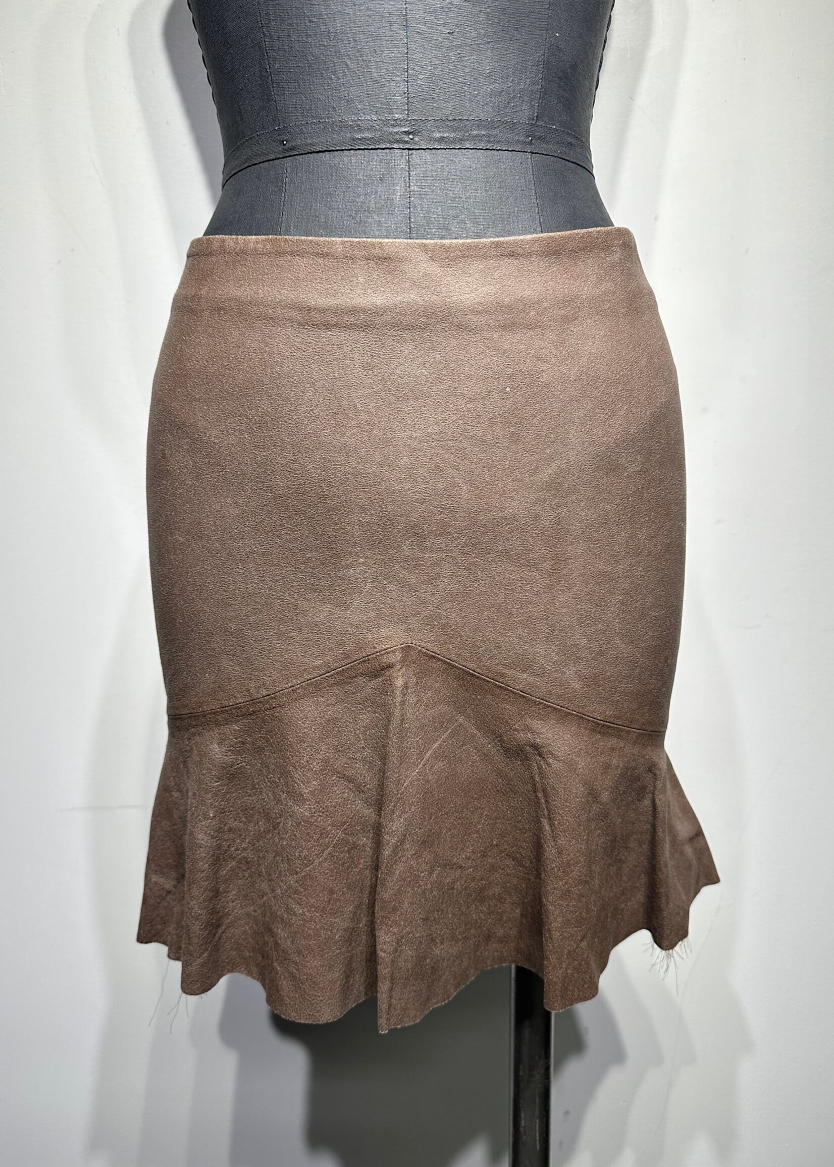 Bebe Y2K Brown Leather Midi Skirt 24 AS IS