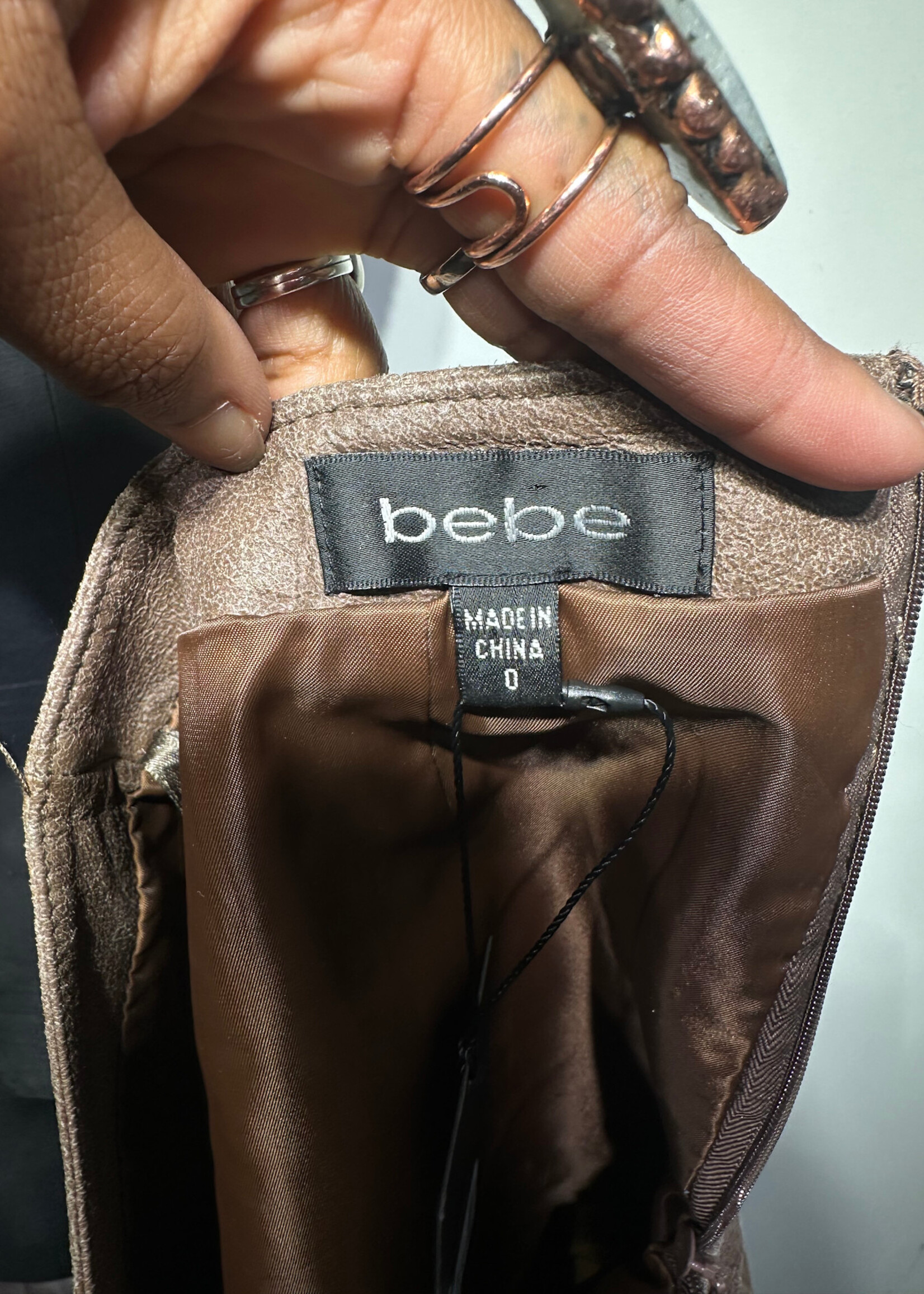 Bebe Y2K Brown Leather Midi Skirt 24 AS IS
