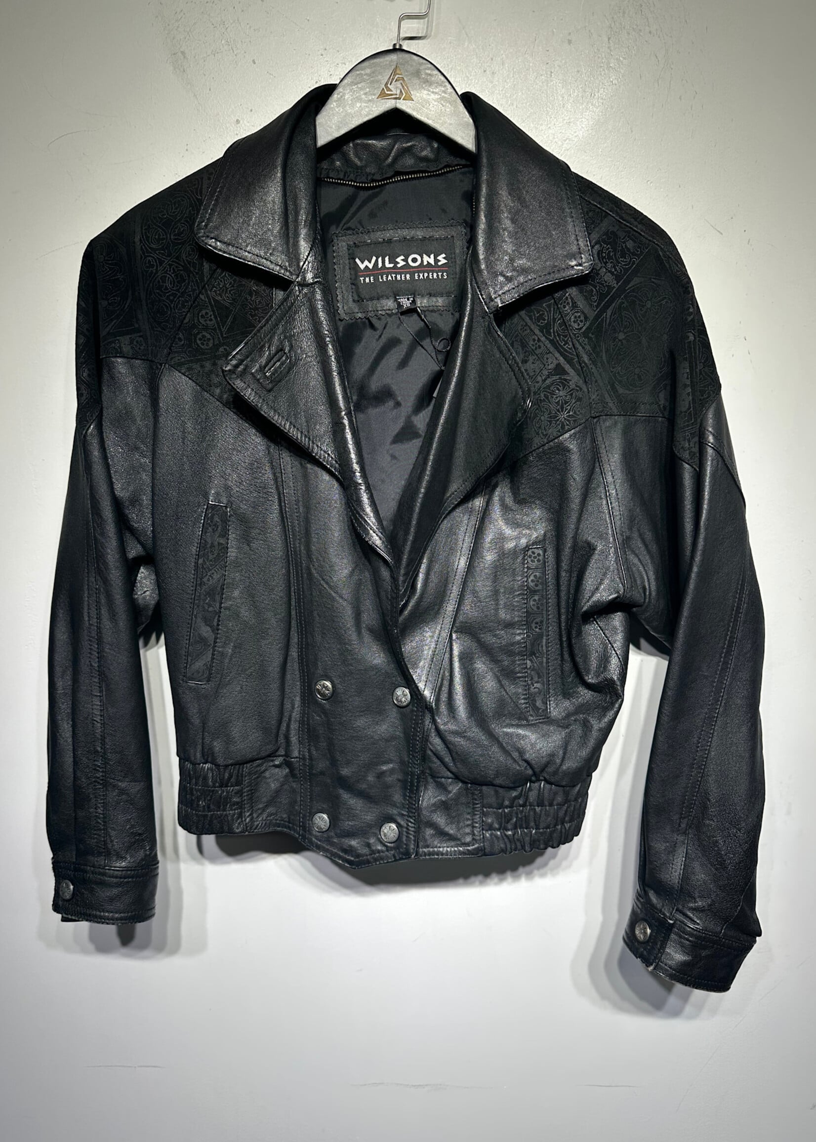 Wilsons Black Leather Tribal Accent Jacket Fem XS