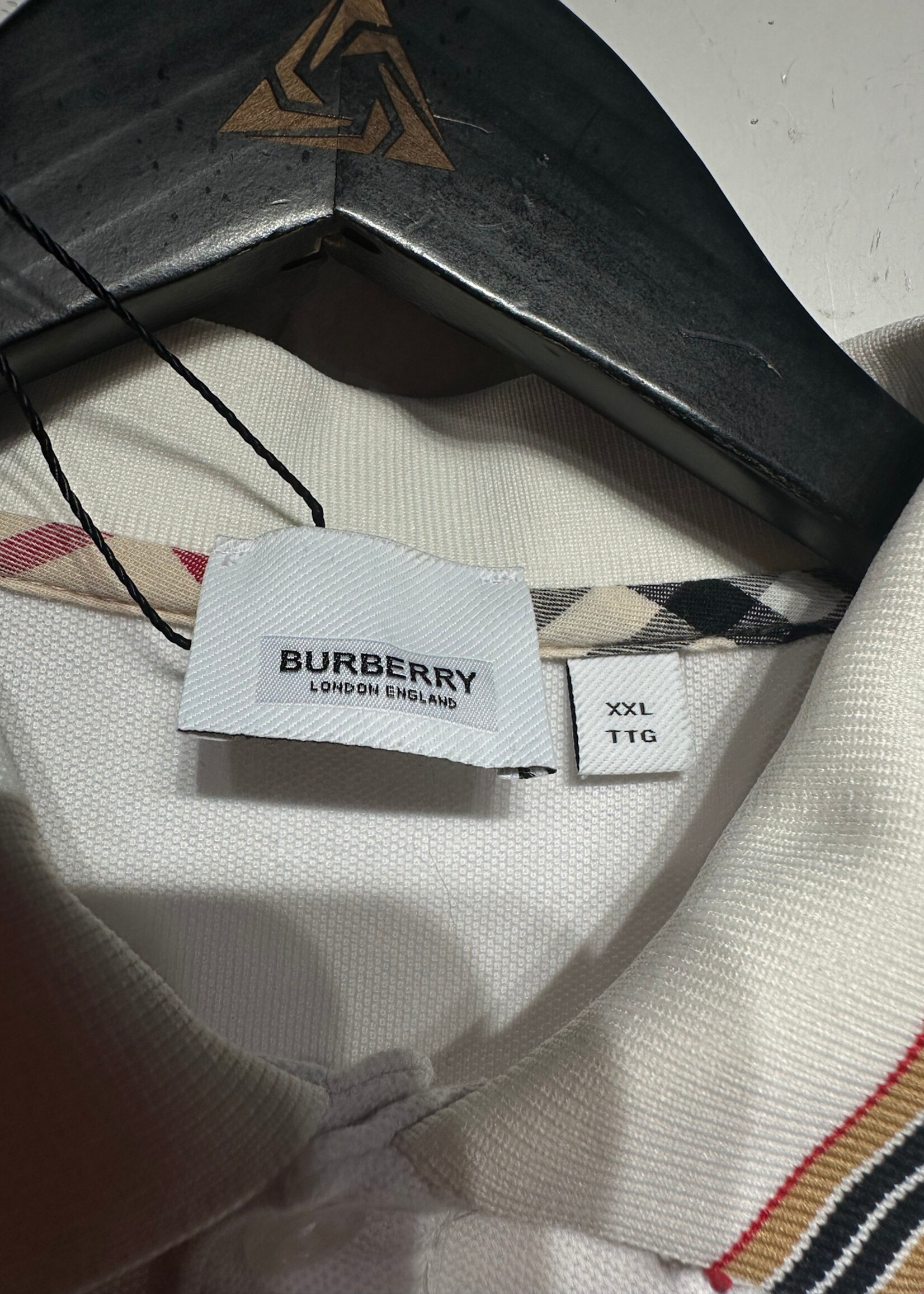 Burberry White Novacheck Polo Tee XXL AS IS