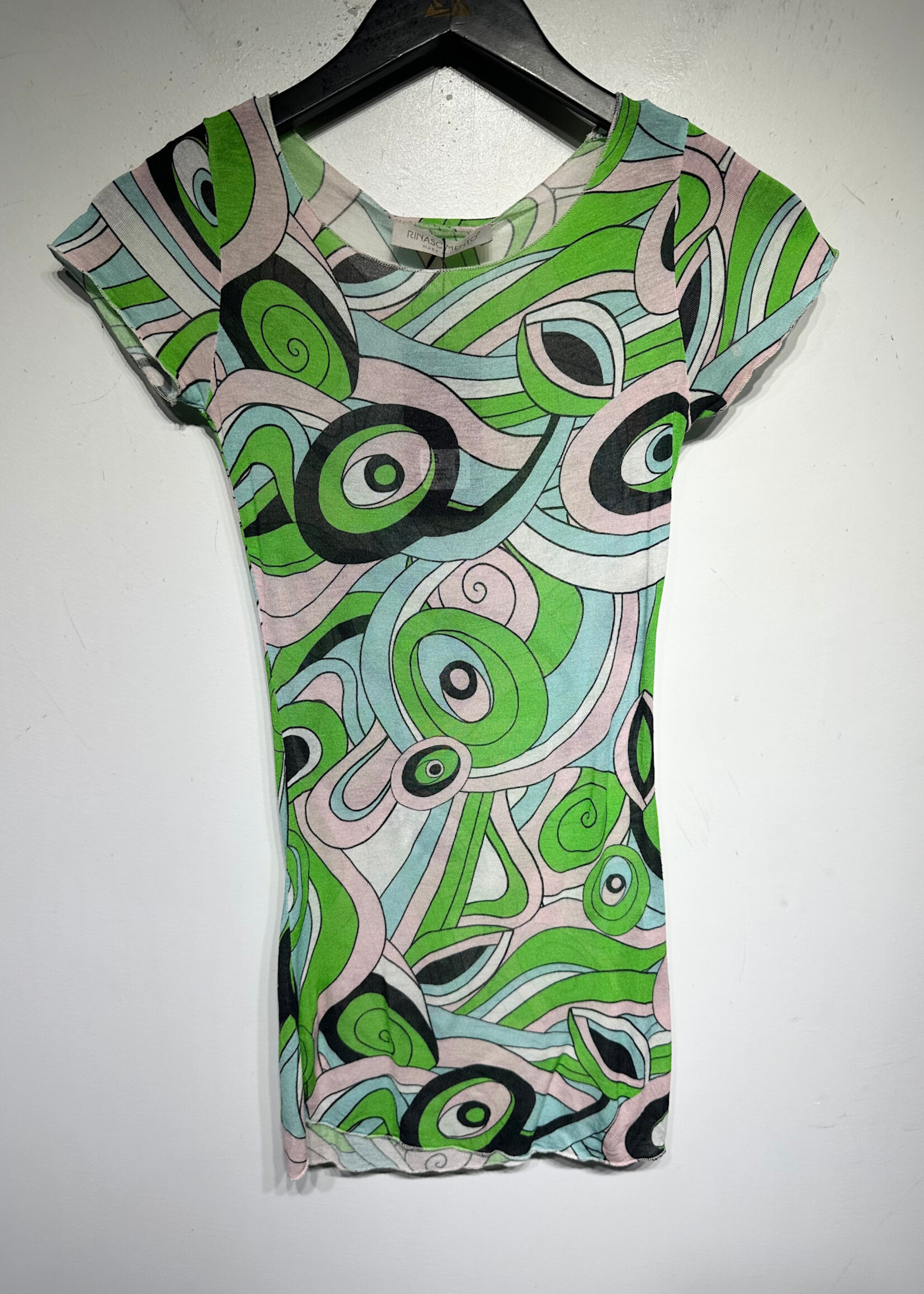 Rinascimento Circle Pattern Green Light Pink Top S
