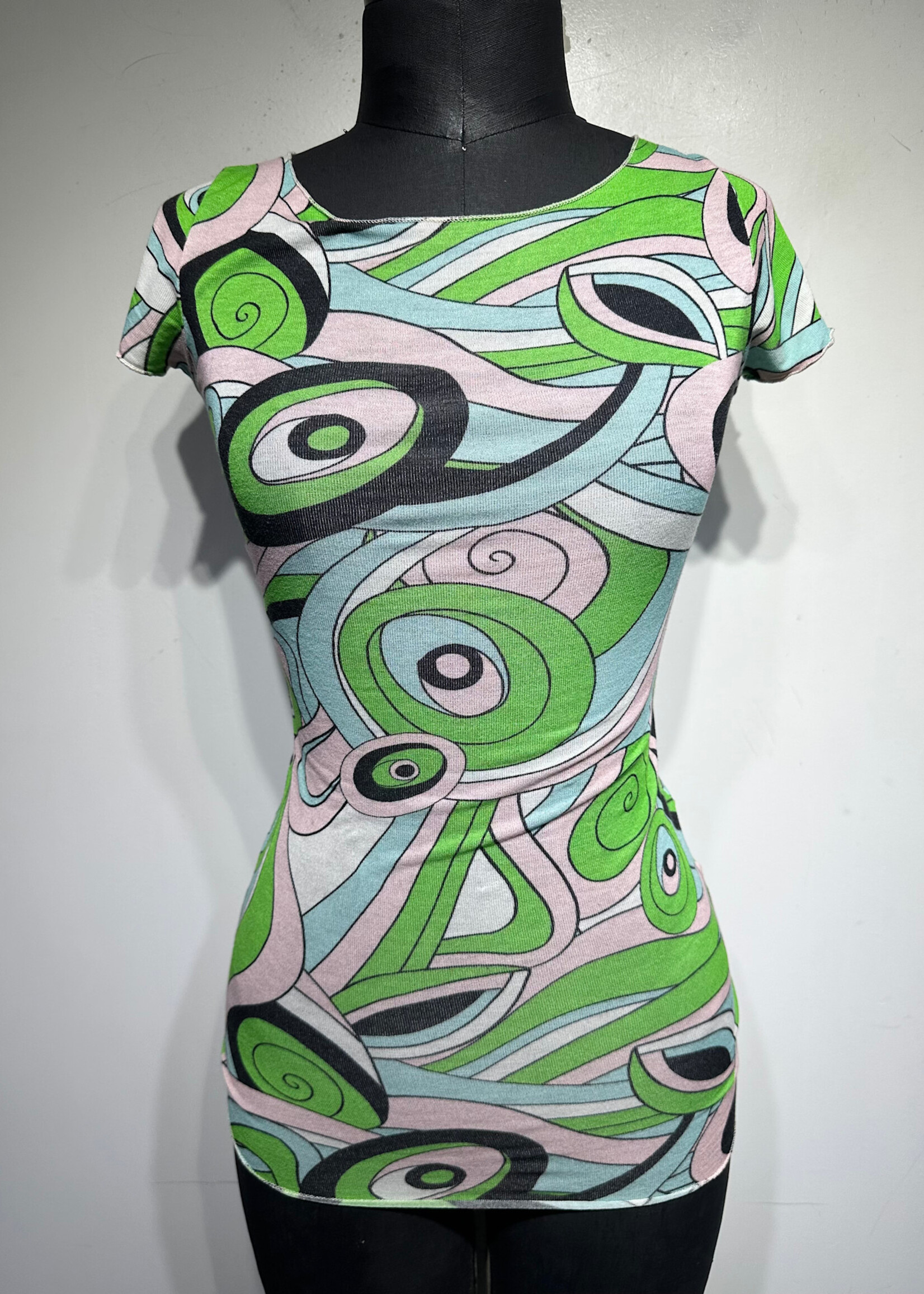 Rinascimento Circle Pattern Green Light Pink Top S
