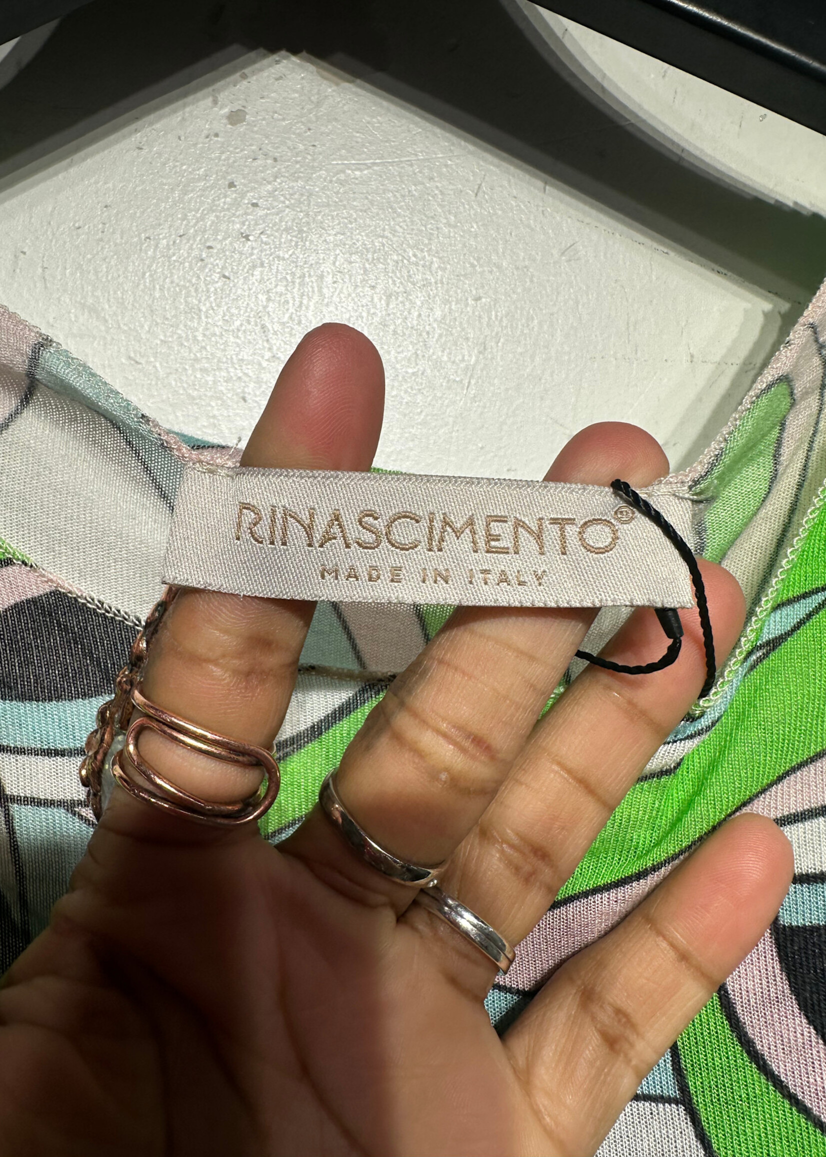 Rinascimento Circle Pattern Green Light Pink Top S
