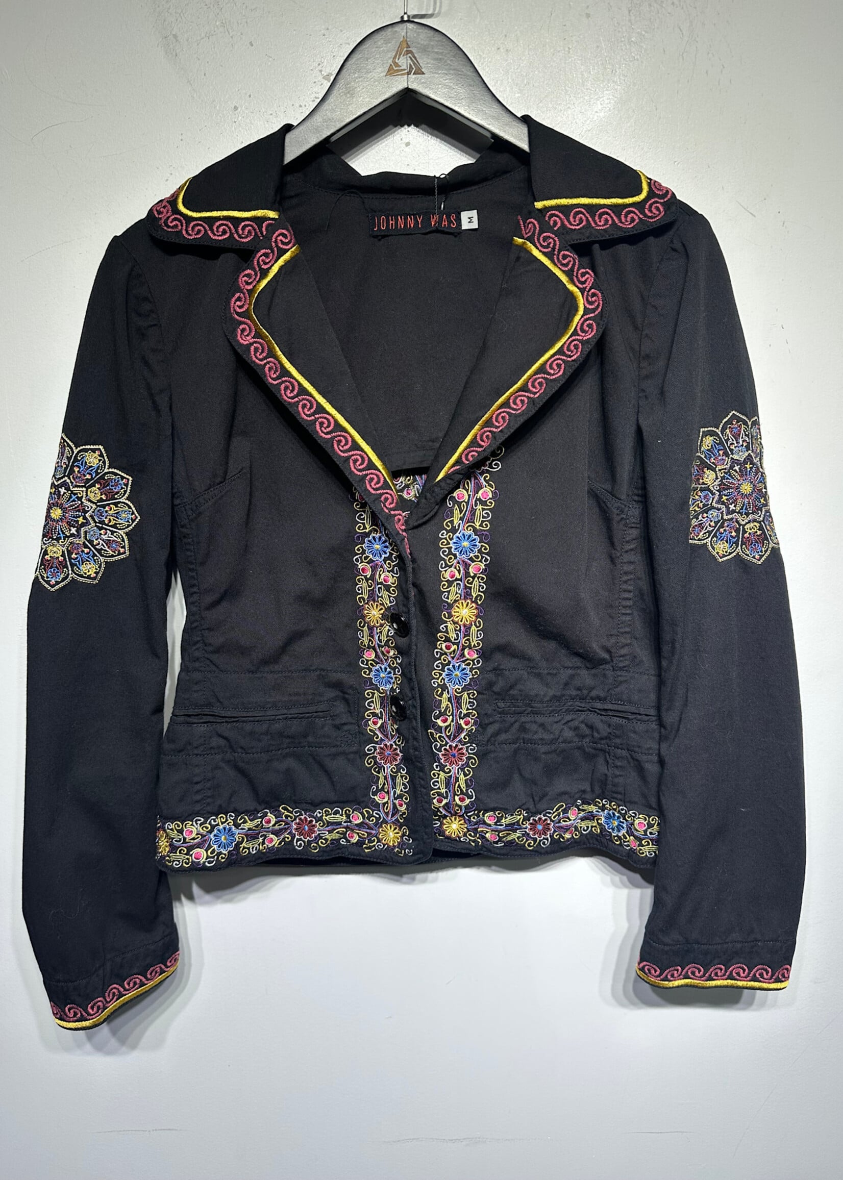 Johnny Was Black Embroidered Floral  Blazer Fem M
