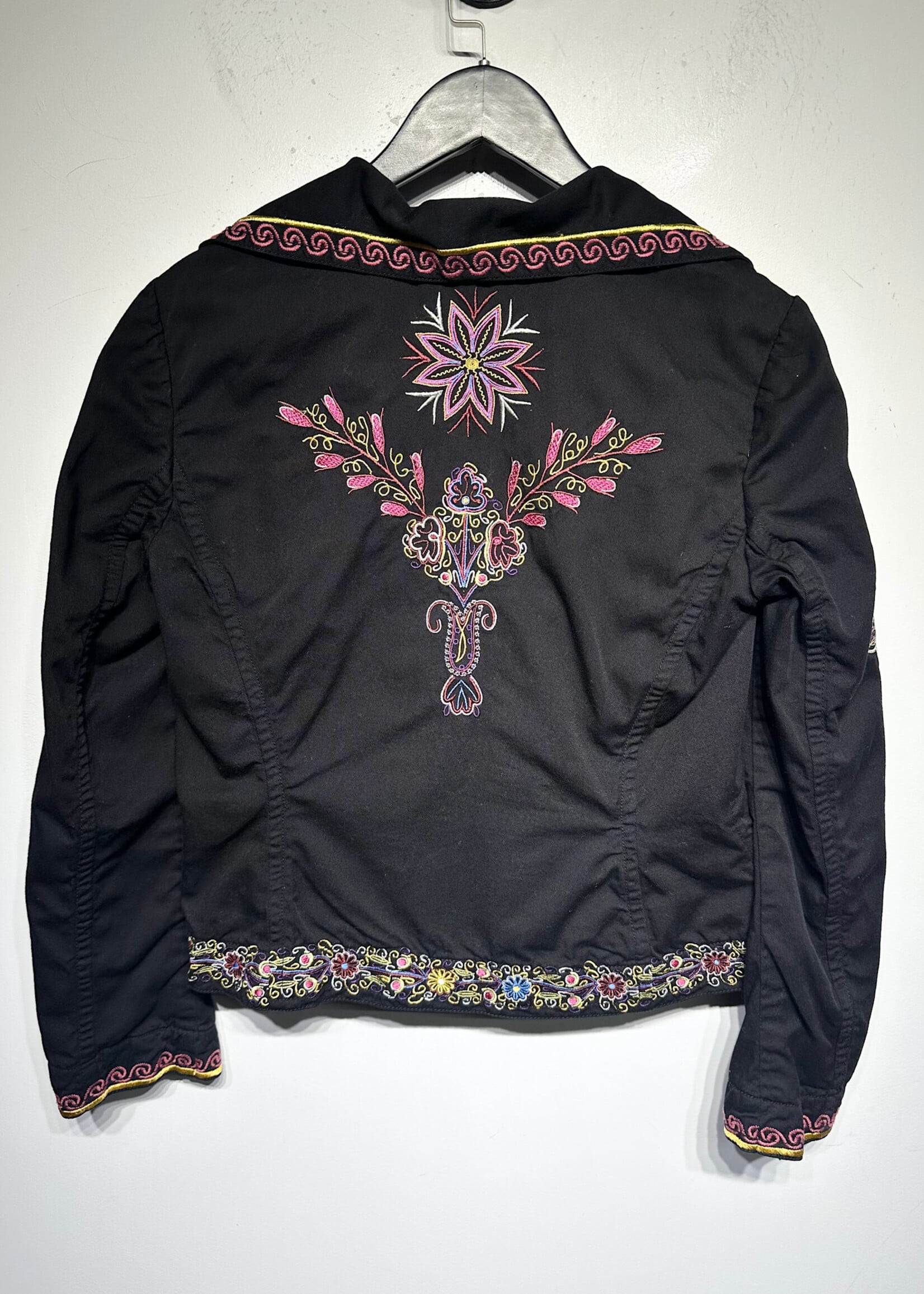 Johnny Was Black Embroidered Floral  Blazer Fem M